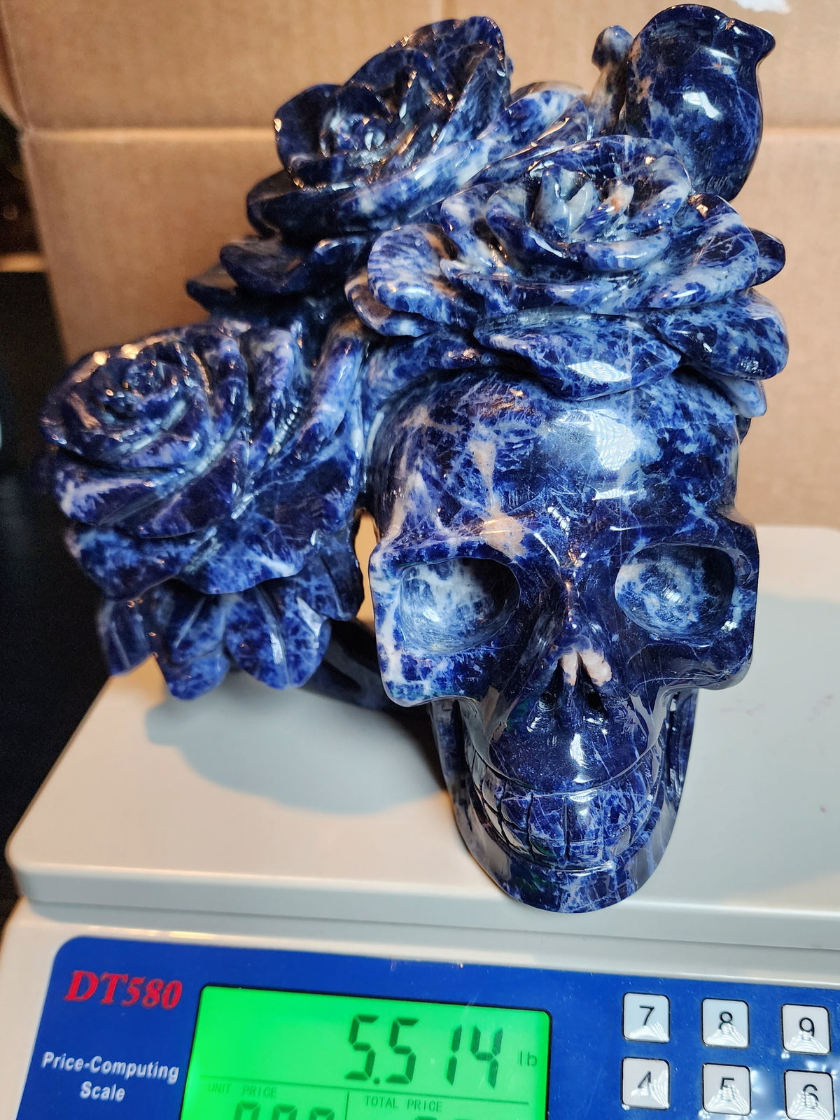 Large Sodalite Skull with Roses 5.5lbs qualifies for free shipping