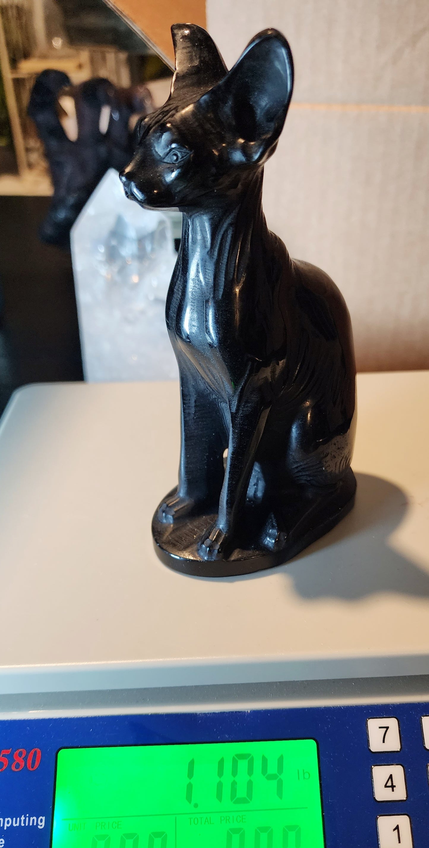 Black Obsidian Egyptian Cat Carving 1lb qualifies for free shipping