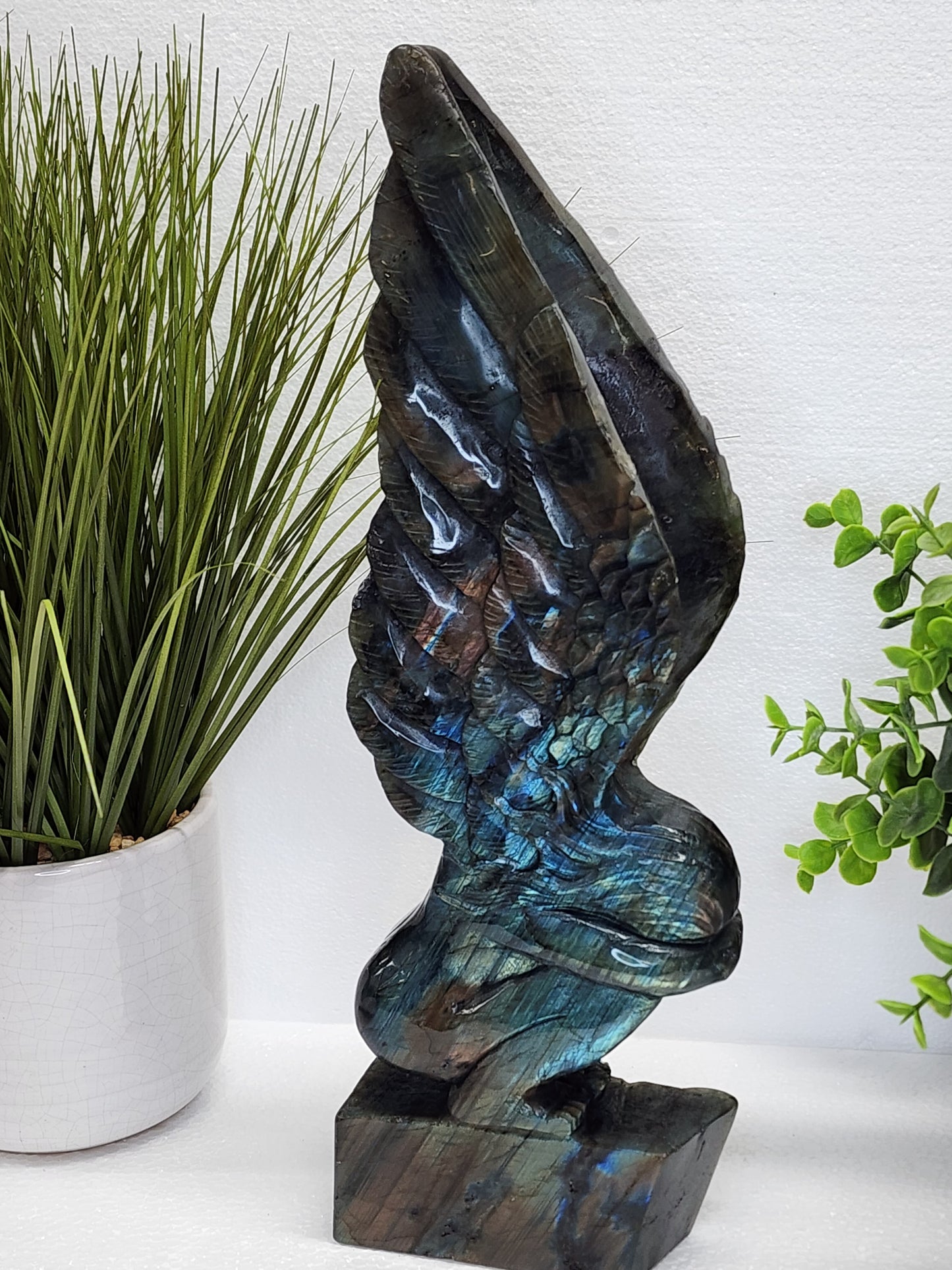 HQ Extra Large Labradorite Angel Carving 4.5lbs 13"Tall qualifies for free shipping