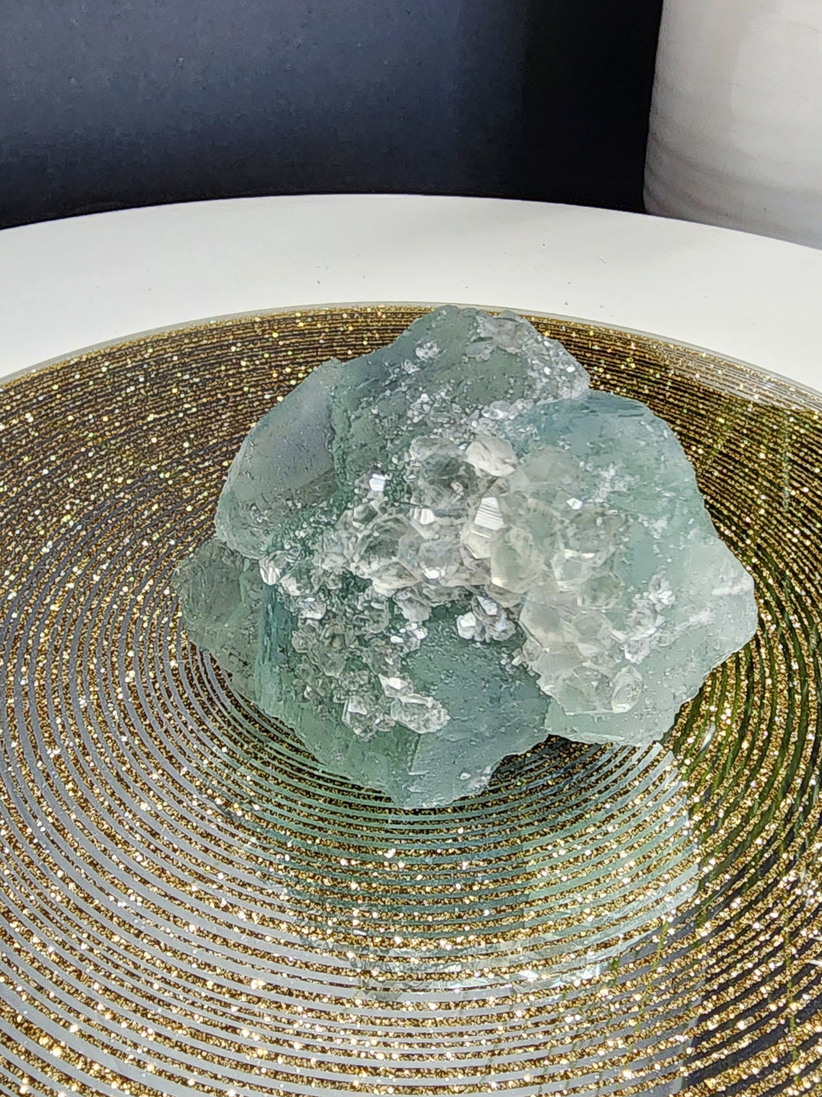 Blue Phantom Fluorite Specimen with Apophylite