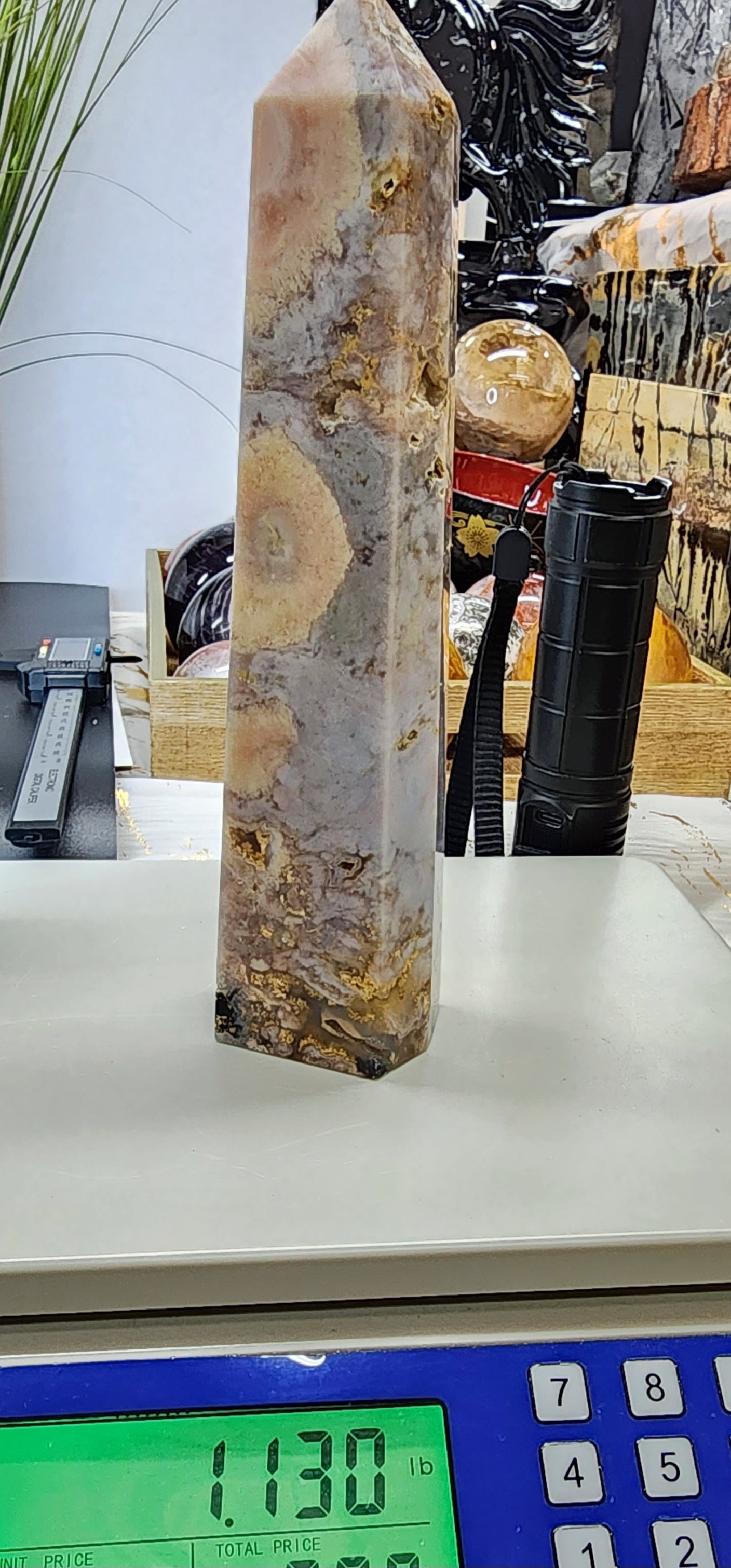 Blue Flower Agate, Pink Amethyst with Rhyolite