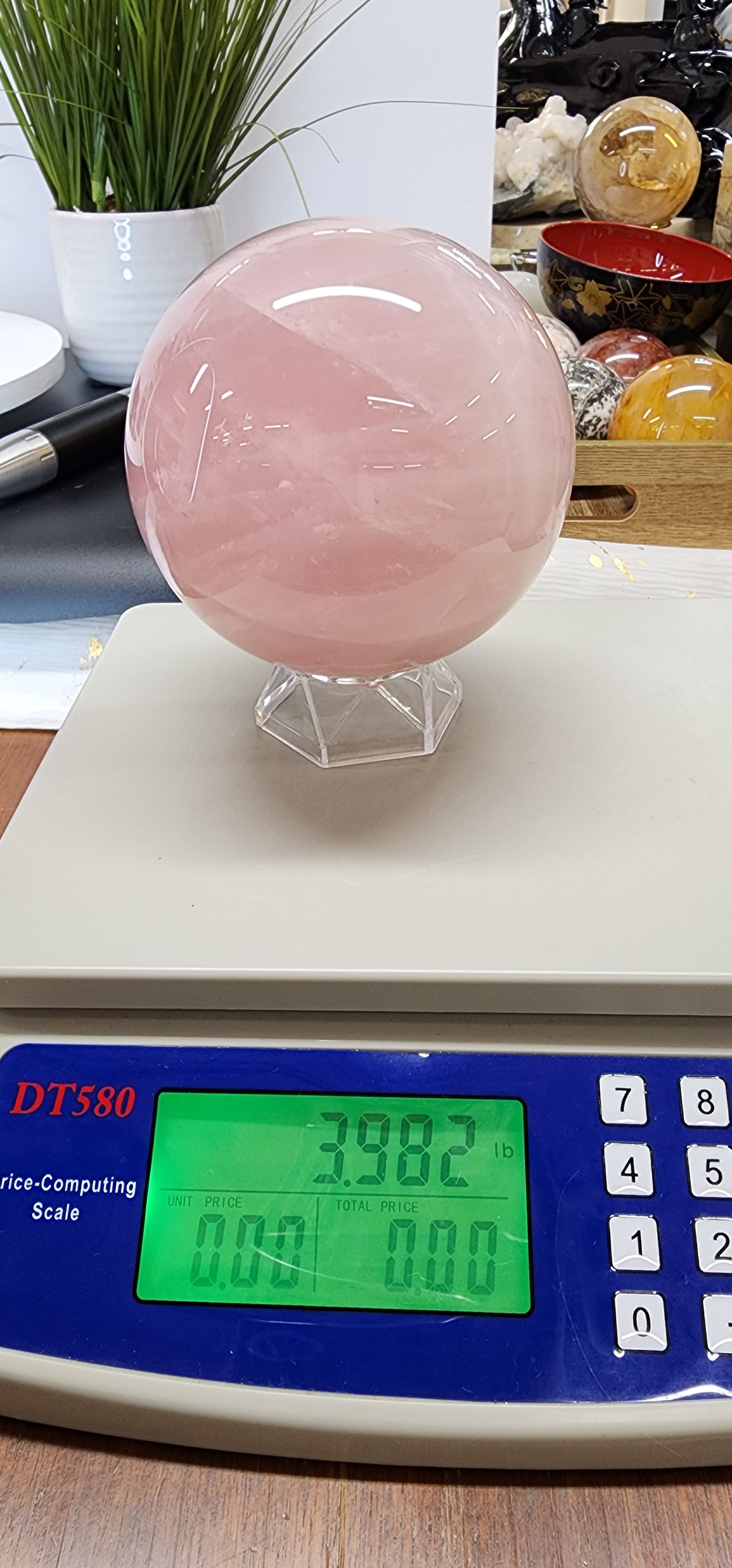 Large Star Flash Rose Quartz Sphere