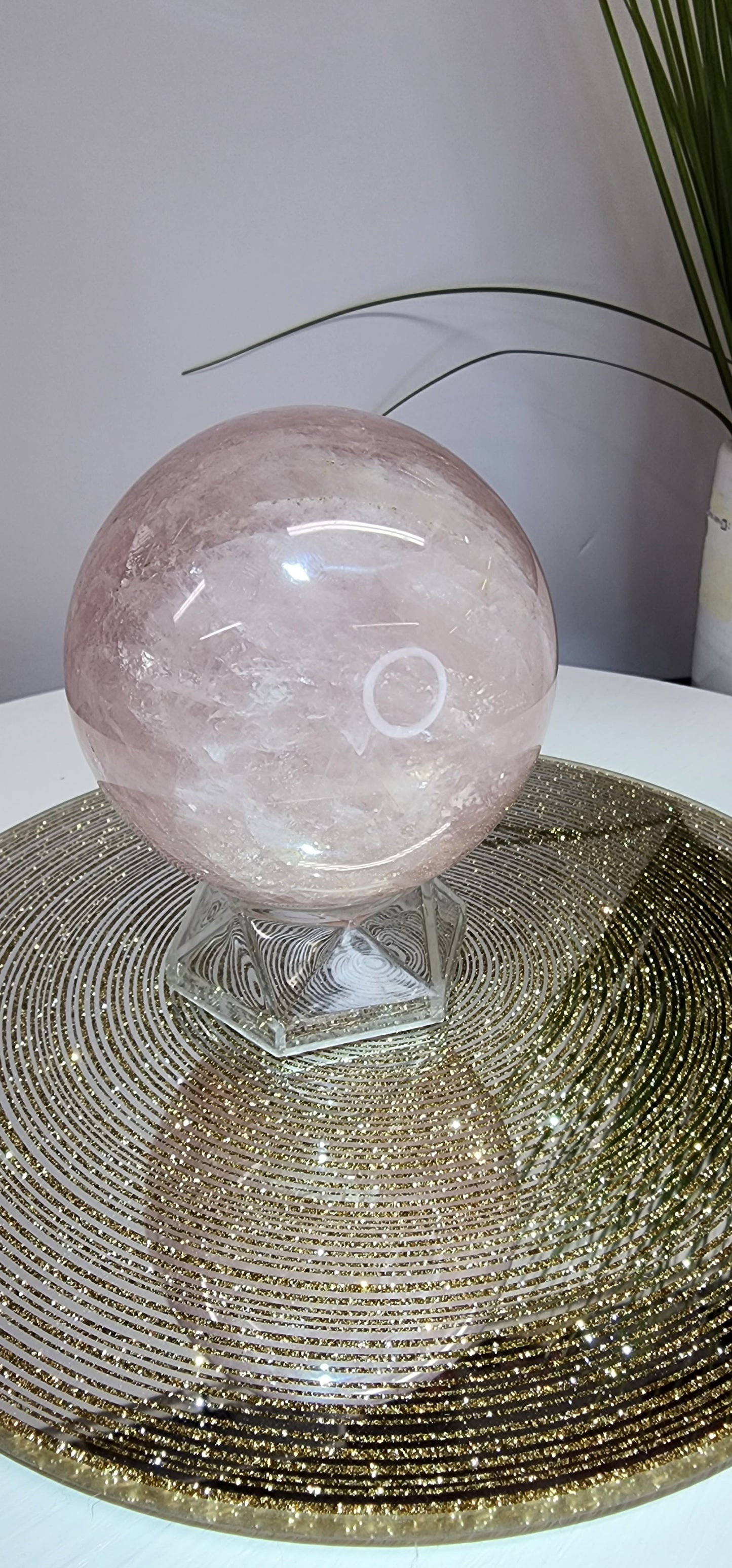Large Star Flash Rose Quartz Sphere