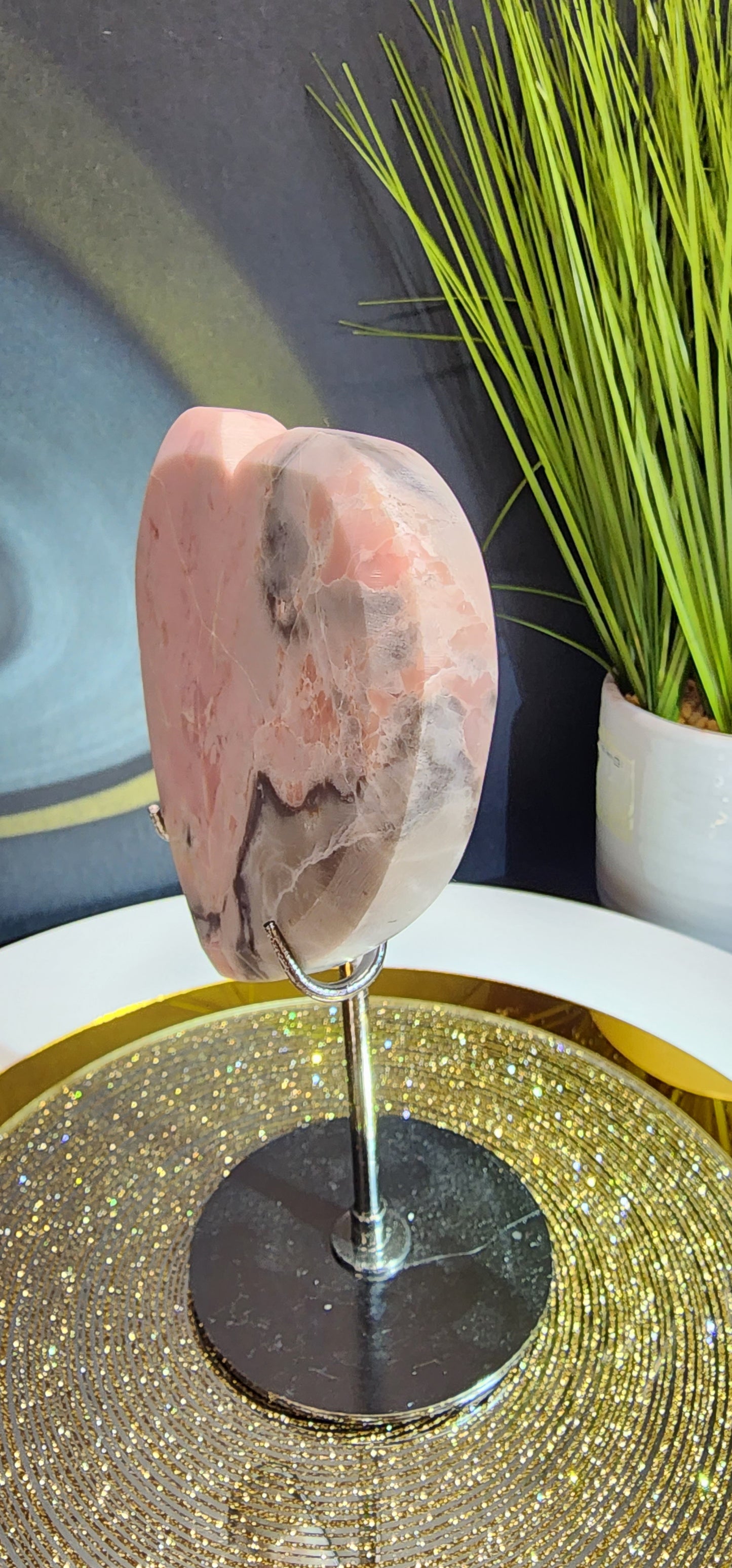 Pink Opal Heart w/Stand