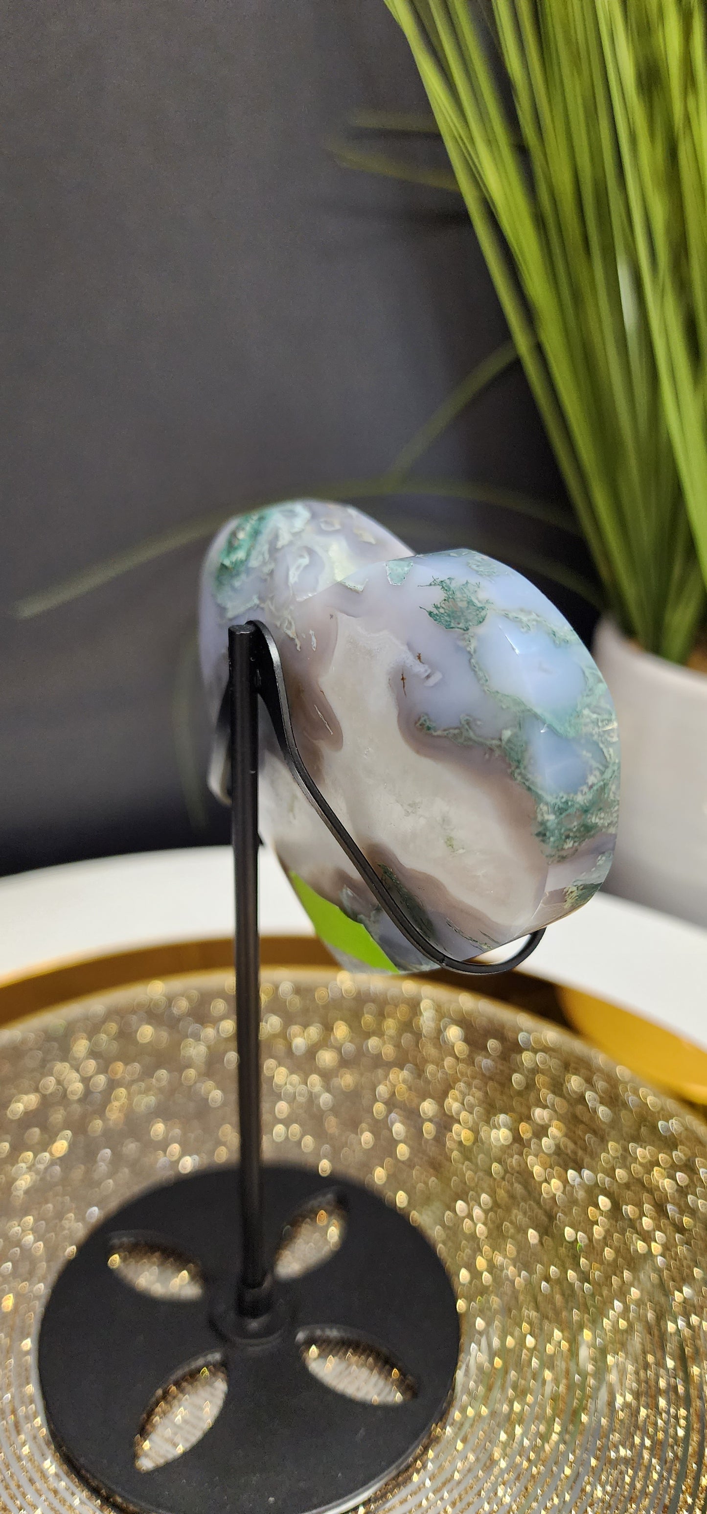 Druzy Moss Agate Puff Heart