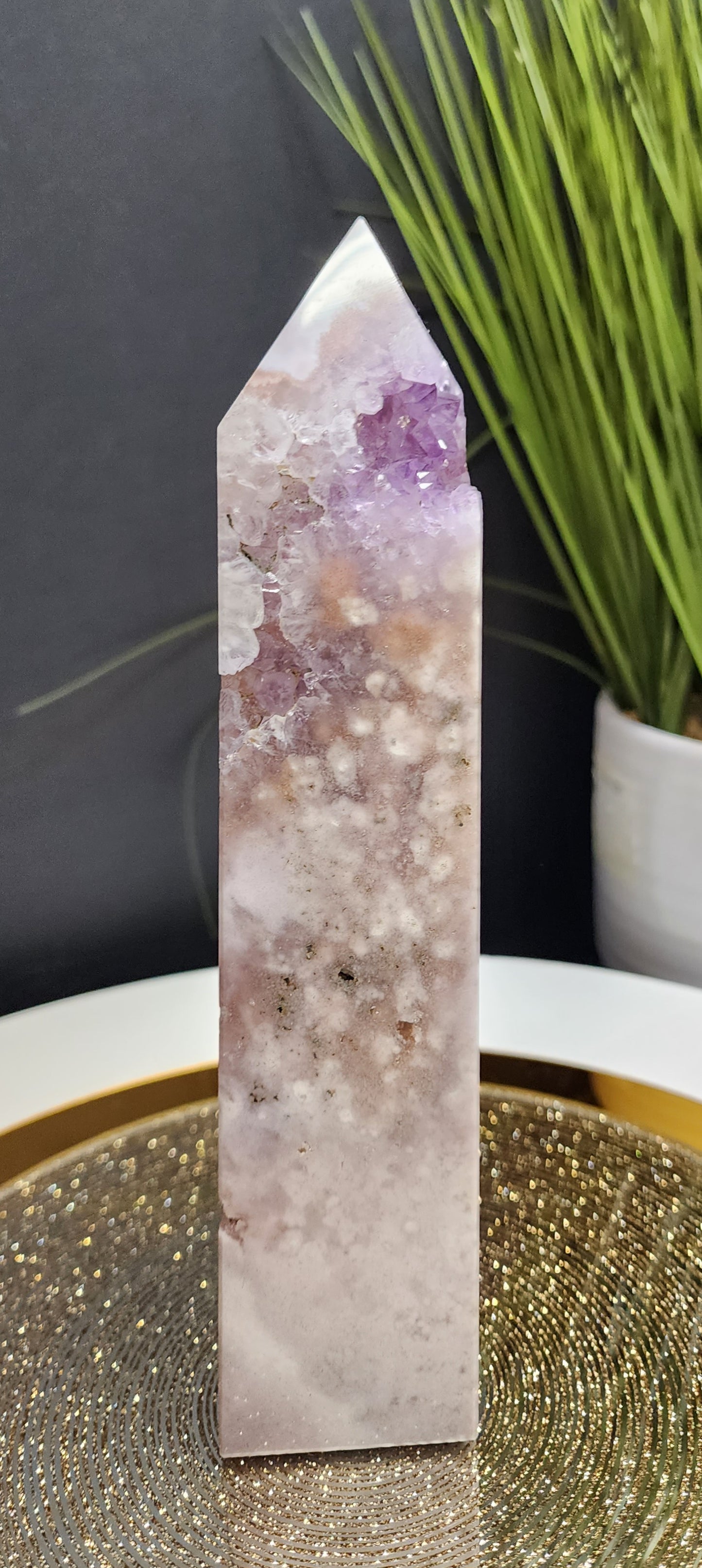 Druzy Pink Amethyst/Flower Agate Tower W/Free Shipping!
