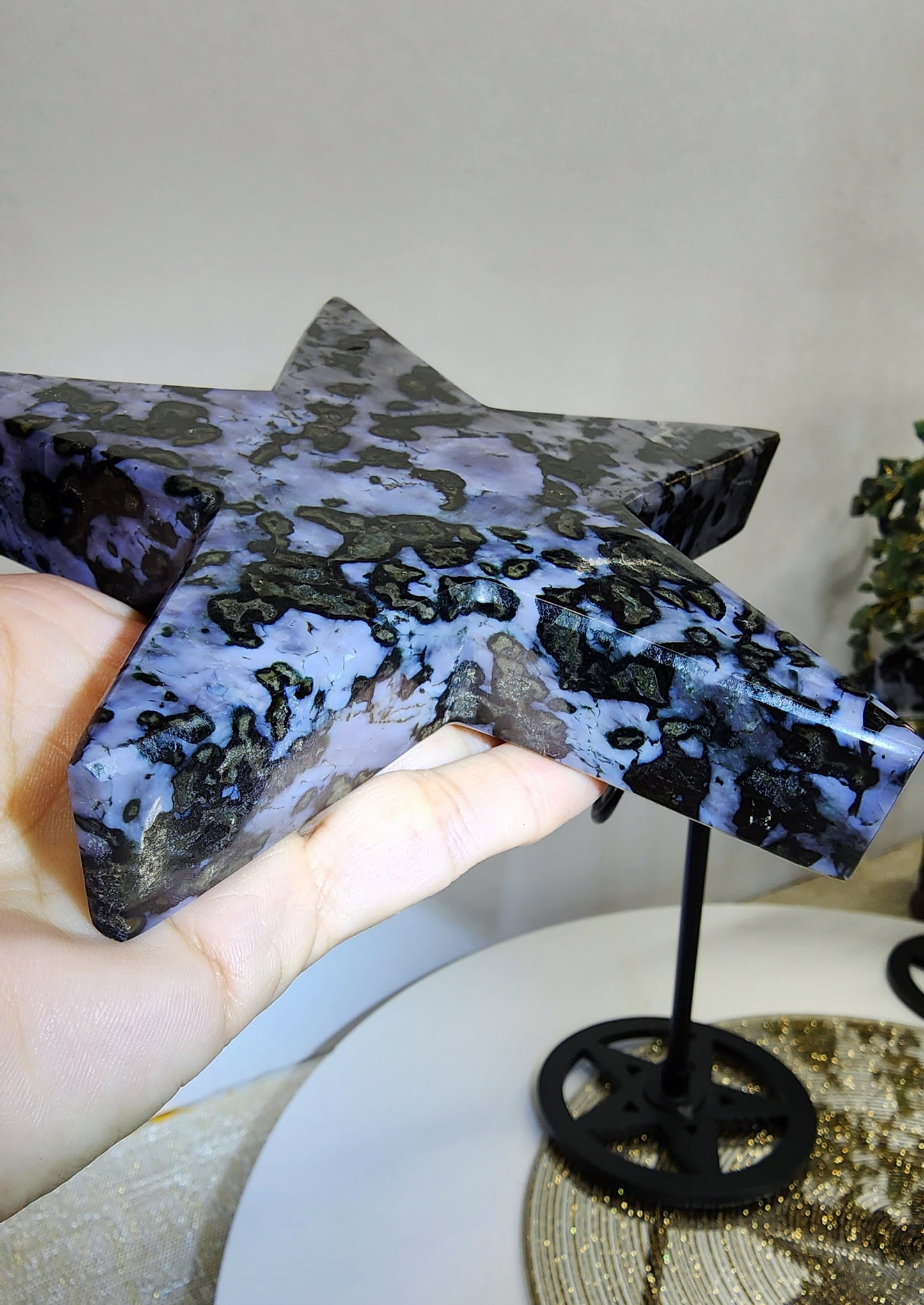 Large Indigo Gabro Star with Stand