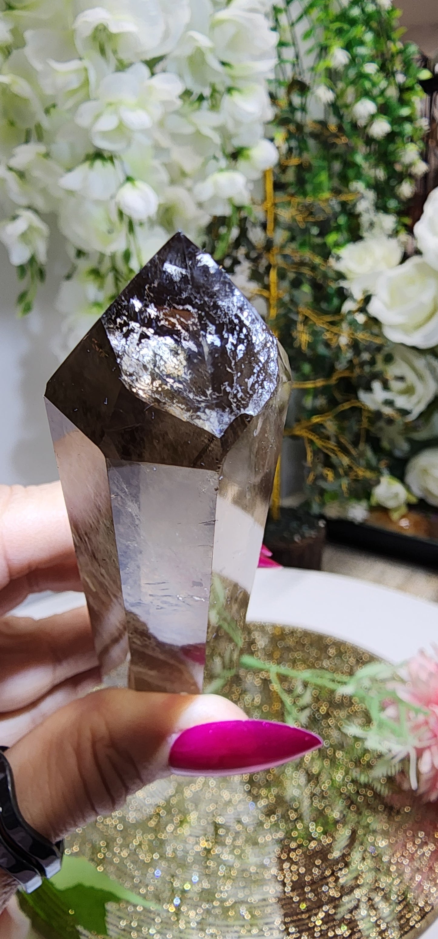 Smoky Quartz Tower With sparkle tip
