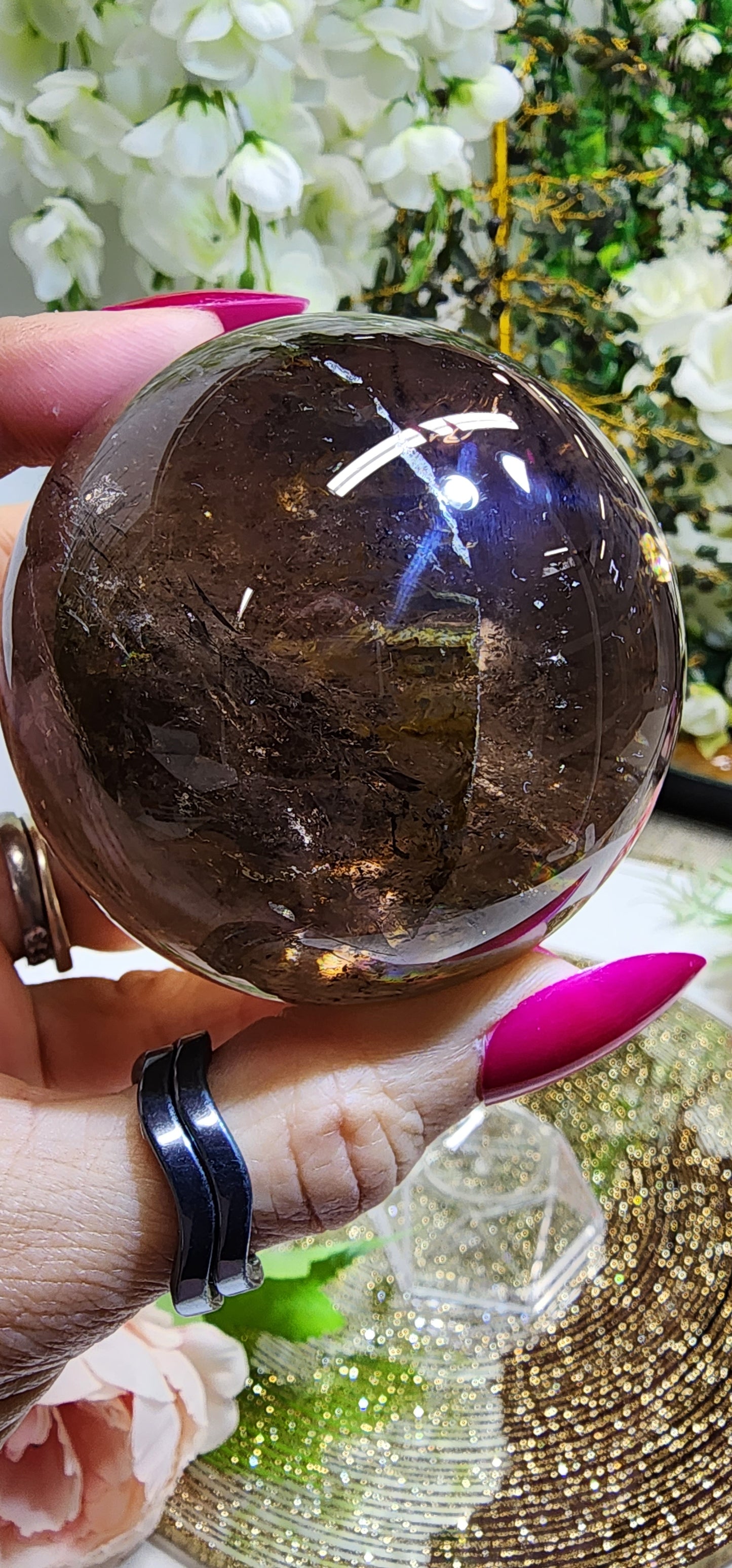 Smoky Quartz Sphere with Rainbows