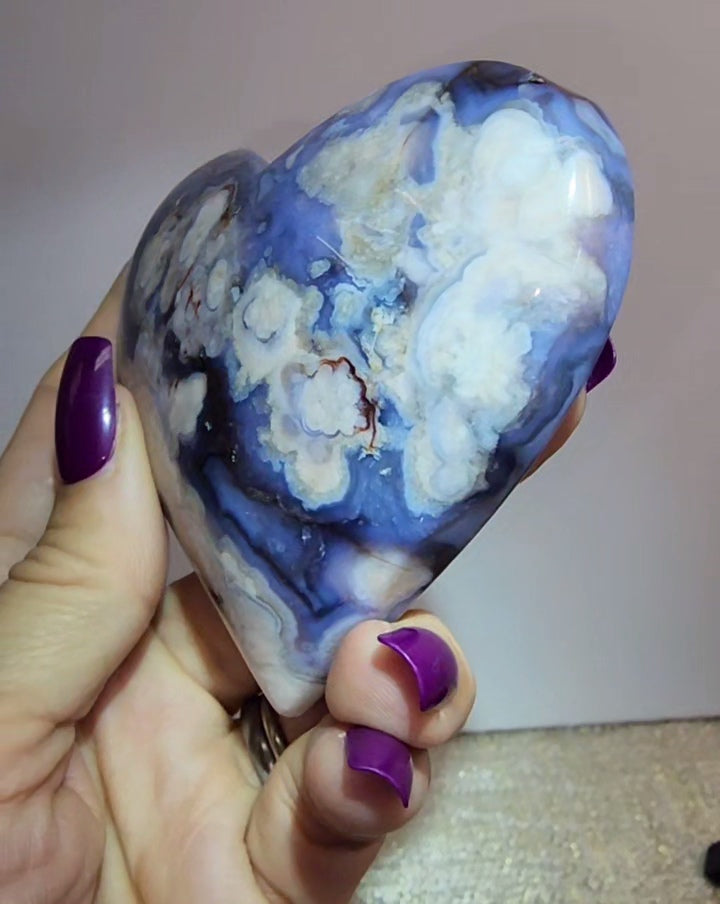 Blue Flower Agate Puff Heart