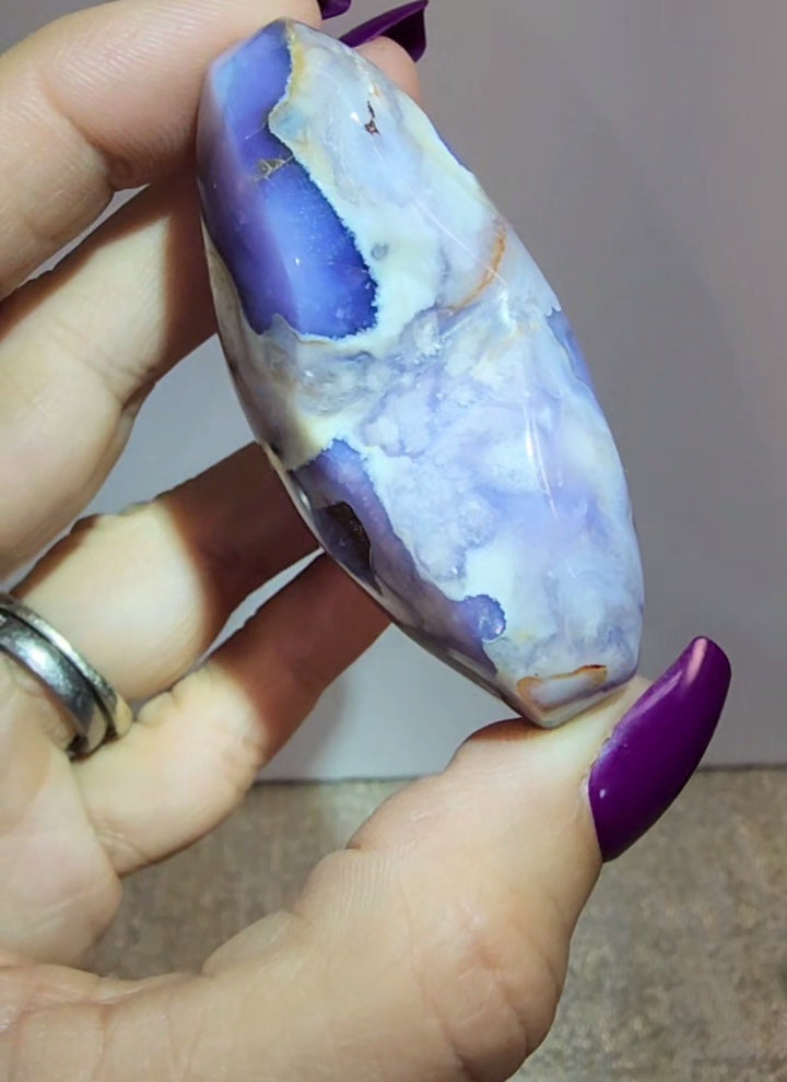 Blue Flower Agate Puff Heart