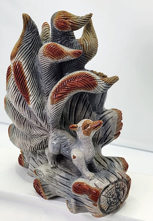 Polychrome Jasper Nine Tail Fox Carving 4lbs qualifies for free shipping