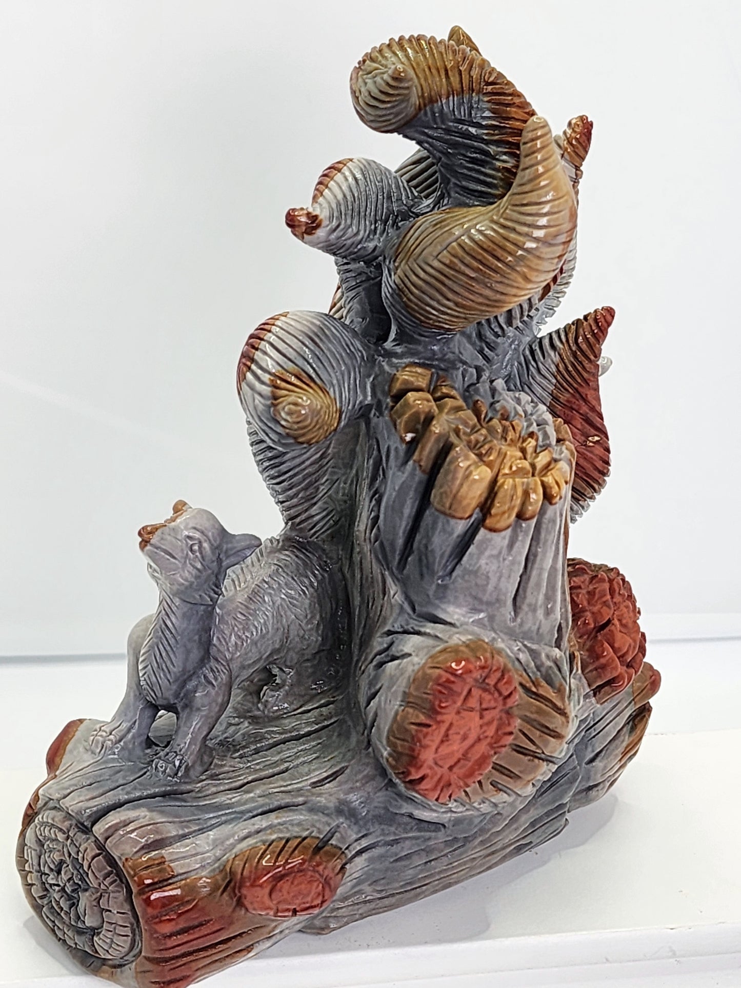 Polychrome Jasper Nine Tail Fox Carving 4lbs qualifies for free shipping