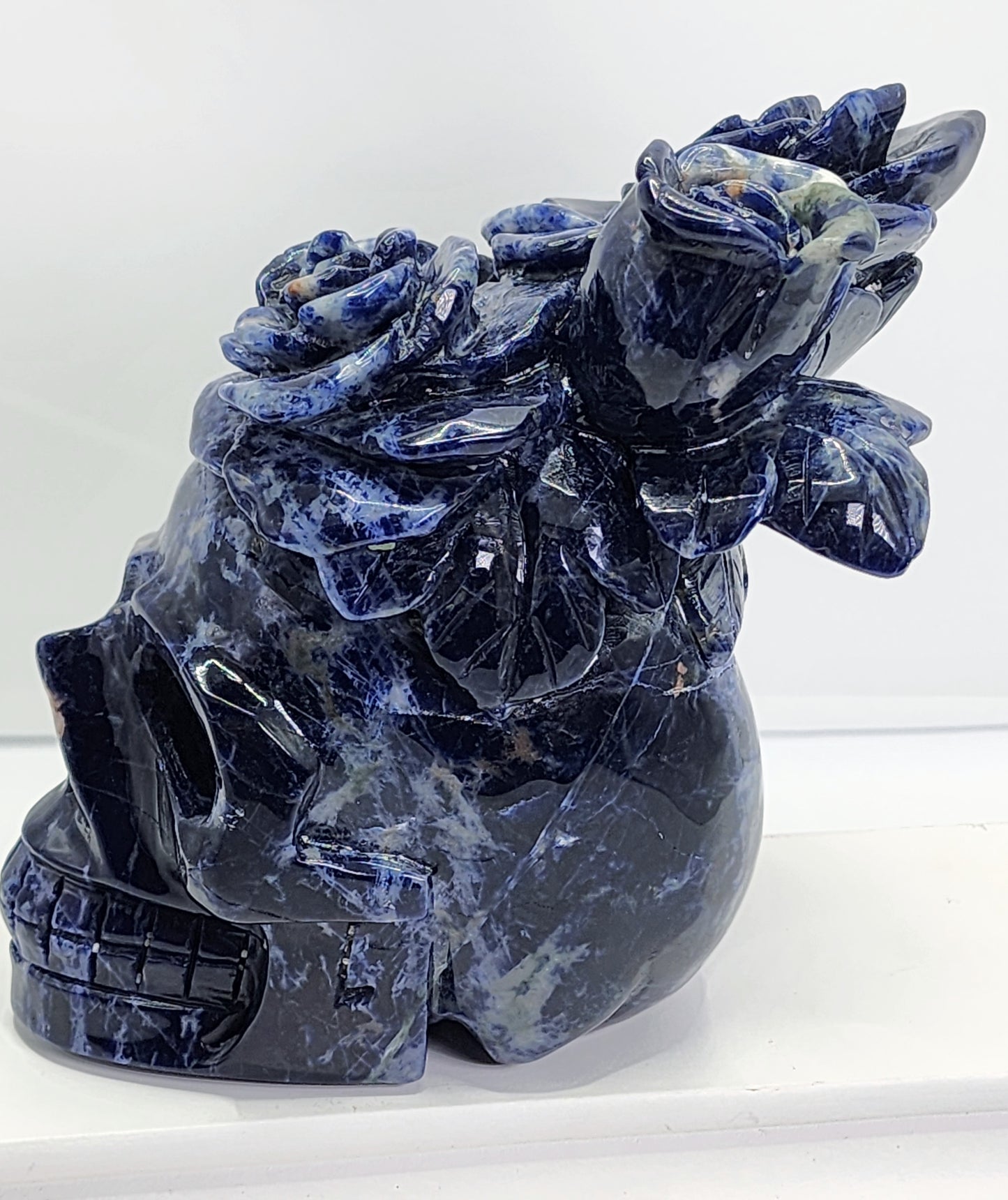 Large Sodalite Skull with Roses 5.5lbs qualifies for free shipping