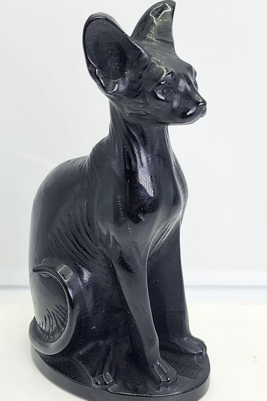 Black Obsidian Egyptian Cat Carving 1lb qualifies for free shipping