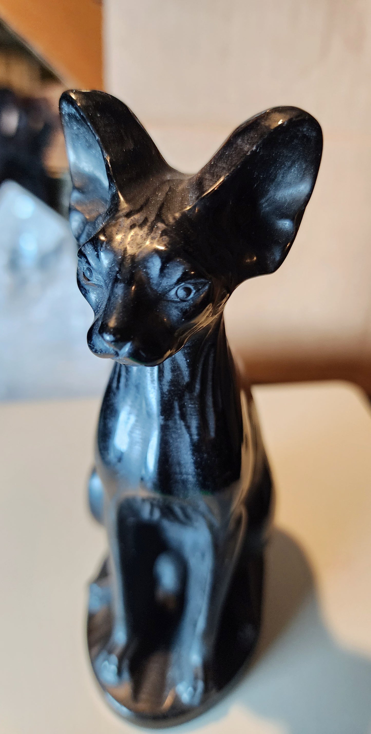 Black Obsidian Egyptian Cat Carving 1lb qualifies for free shipping