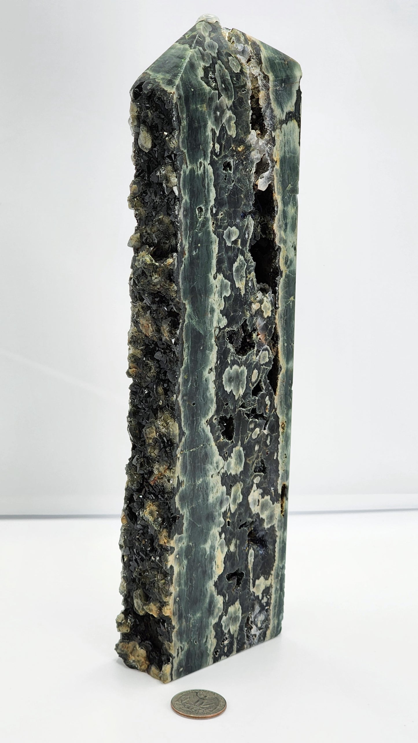 Large Druzy Dark Green Eighth Vein Ocen Jasper Tower 11.5"Tall over 3lbs qualifies for free shipping