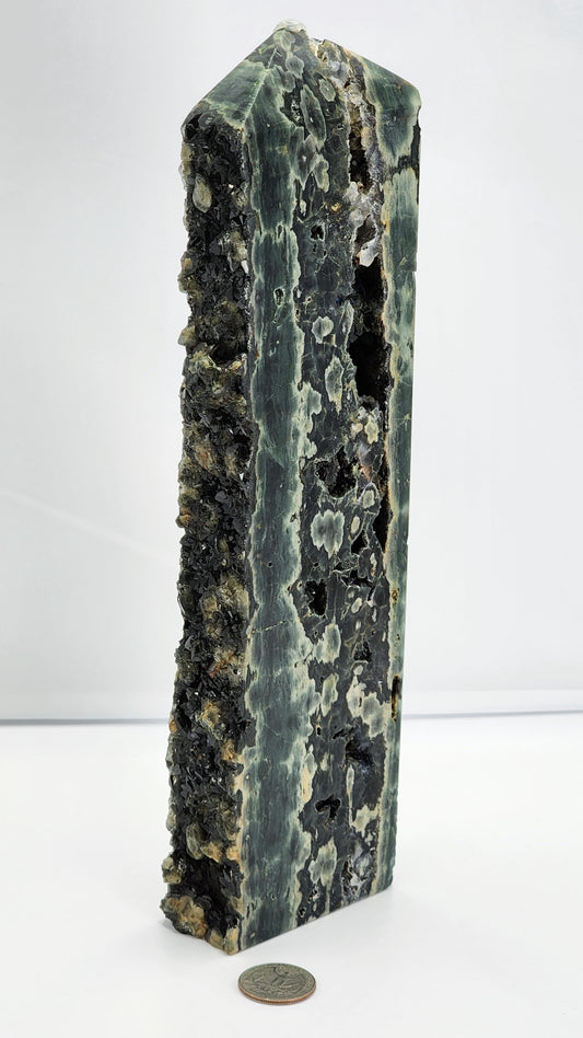 Large Druzy Dark Green Eighth Vein Ocen Jasper Tower 11.5"Tall over 3lbs qualifies for free shipping