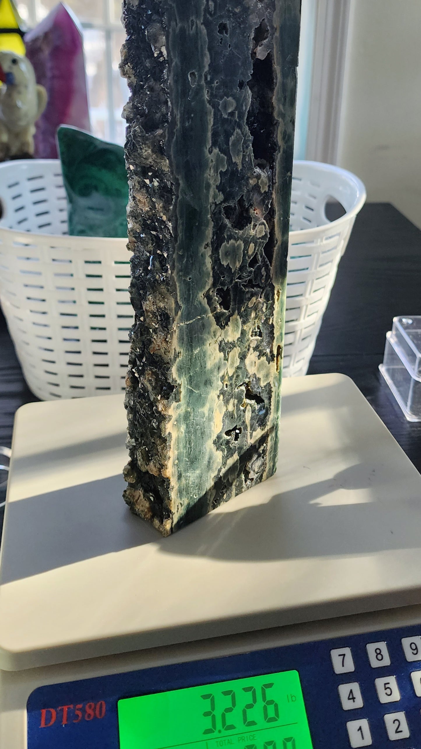 Large Druzy Dark Green Eighth Vein Ocen Jasper Tower 11.5"Tall over 3lbs qualifies for free shipping