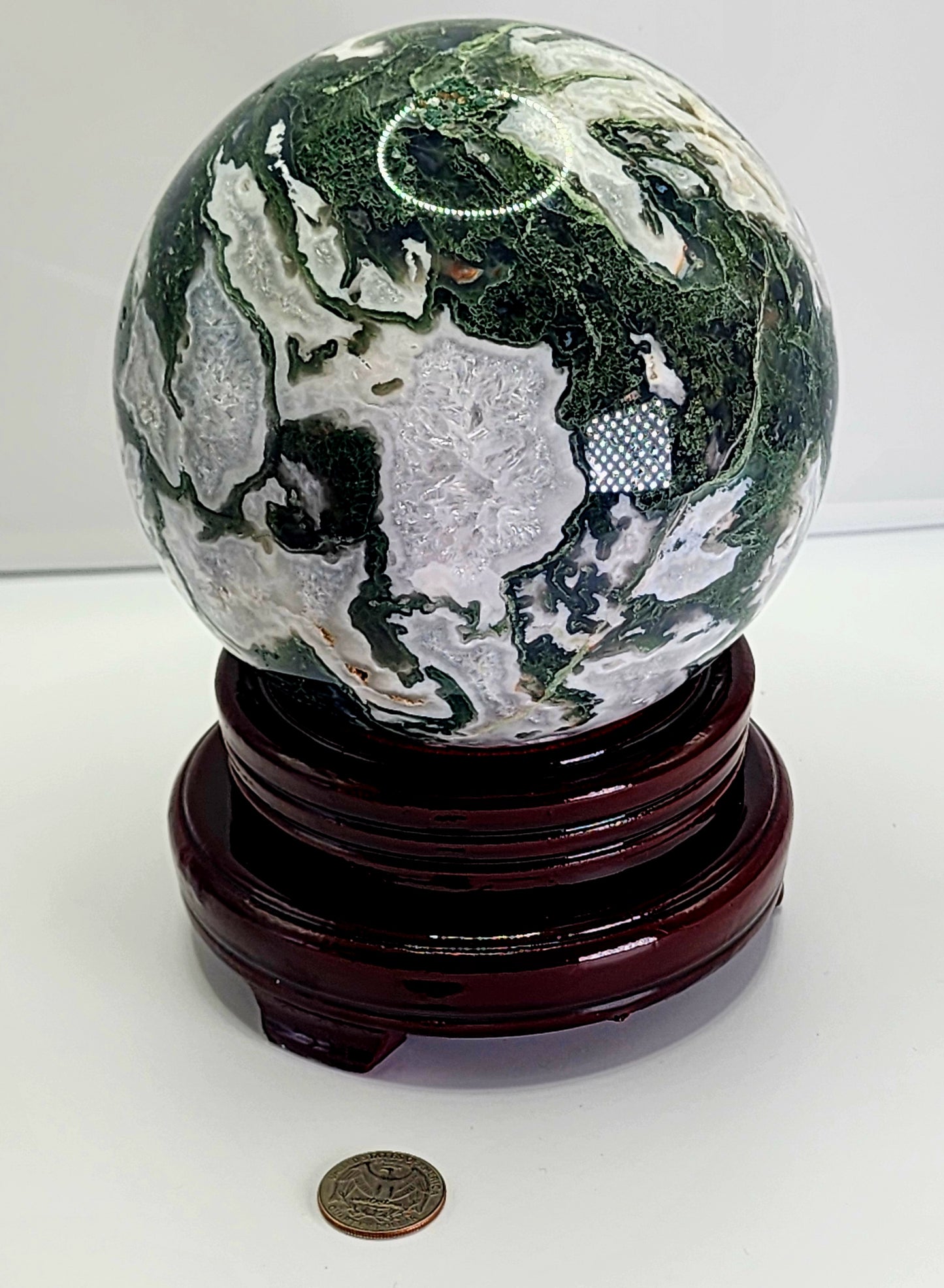 Large Moss Agate Sphere 125mm over 8lbs qualifies for free shipping