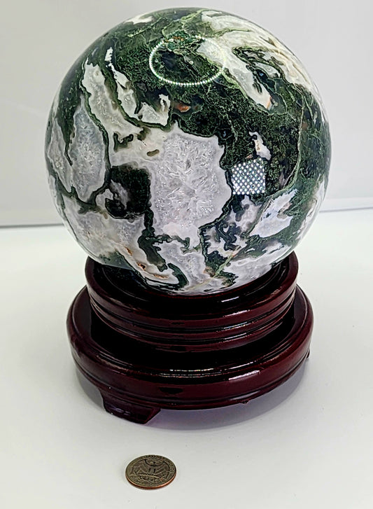 Large Moss Agate Sphere 125mm over 8lbs qualifies for free shipping