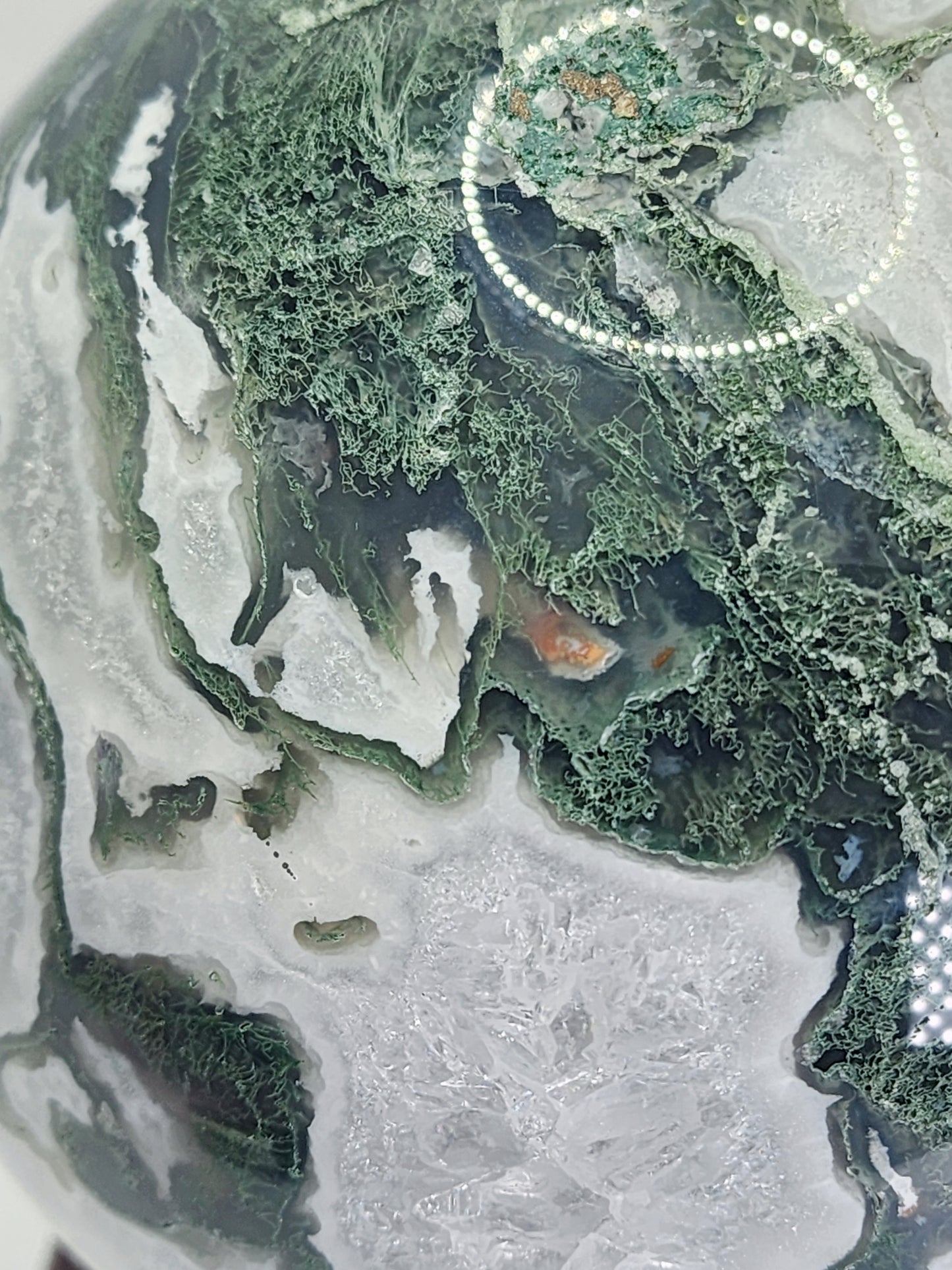 Large Moss Agate Sphere 125mm over 8lbs qualifies for free shipping