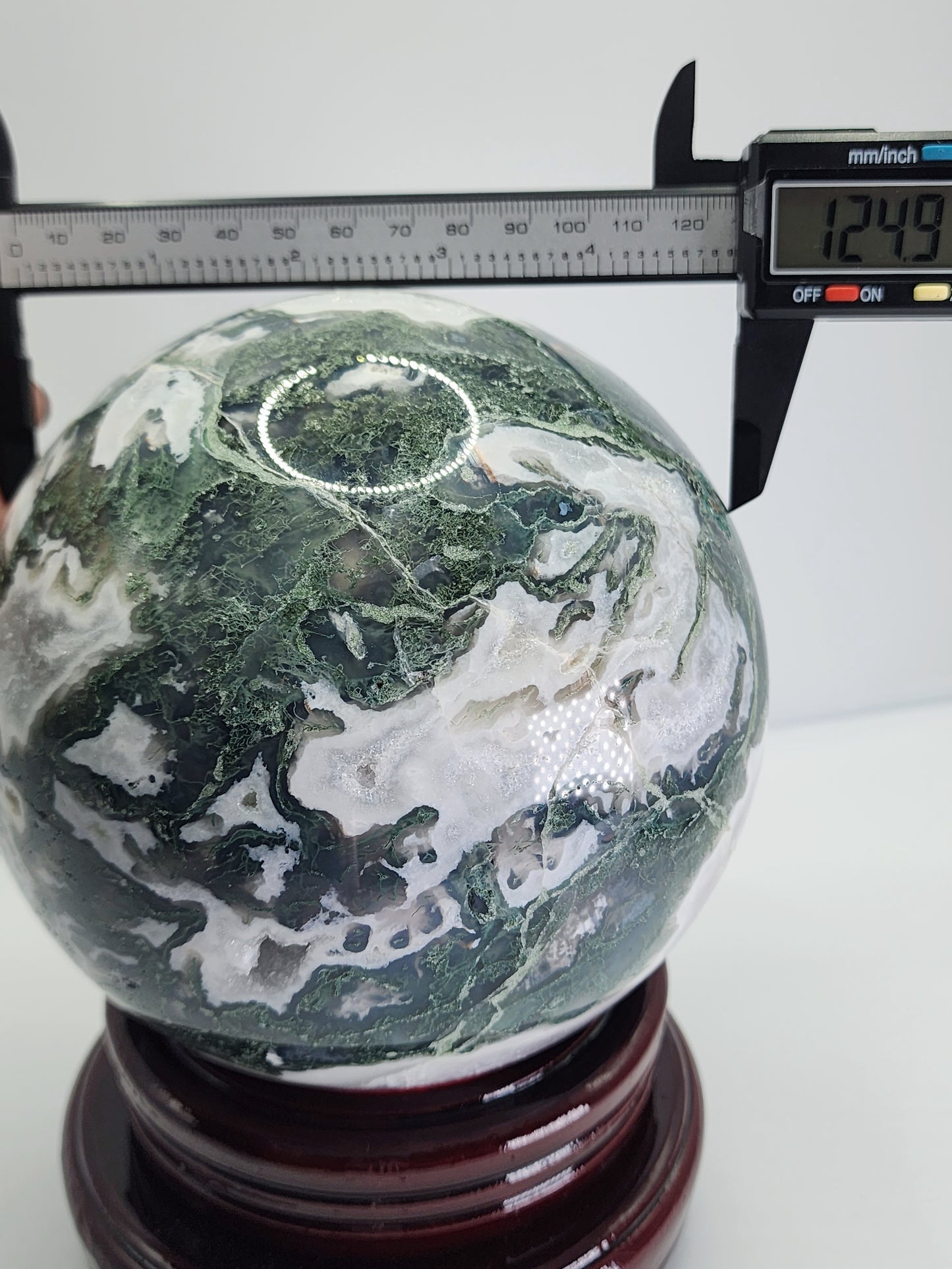 Large Moss Agate Sphere 125mm over 8lbs qualifies for free shipping