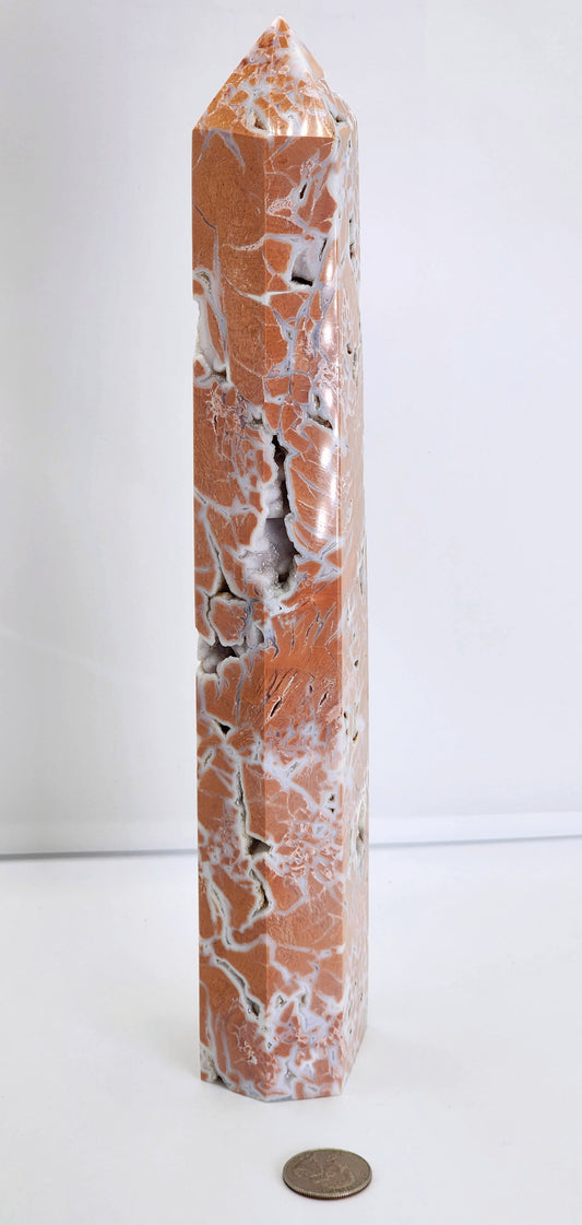 Large Pink Agate (Cotton Candy Agate) Tower With multiple Druzy pockets 12" Tall and over 2.5lbs qualifies for free shipping