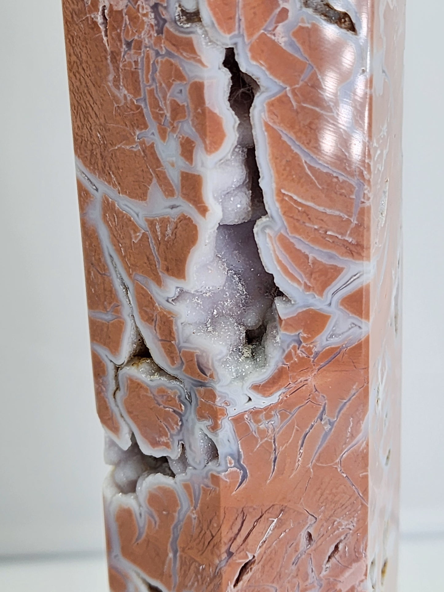 Large Pink Agate (Cotton Candy Agate) Tower With multiple Druzy pockets 12" Tall and over 2.5lbs qualifies for free shipping