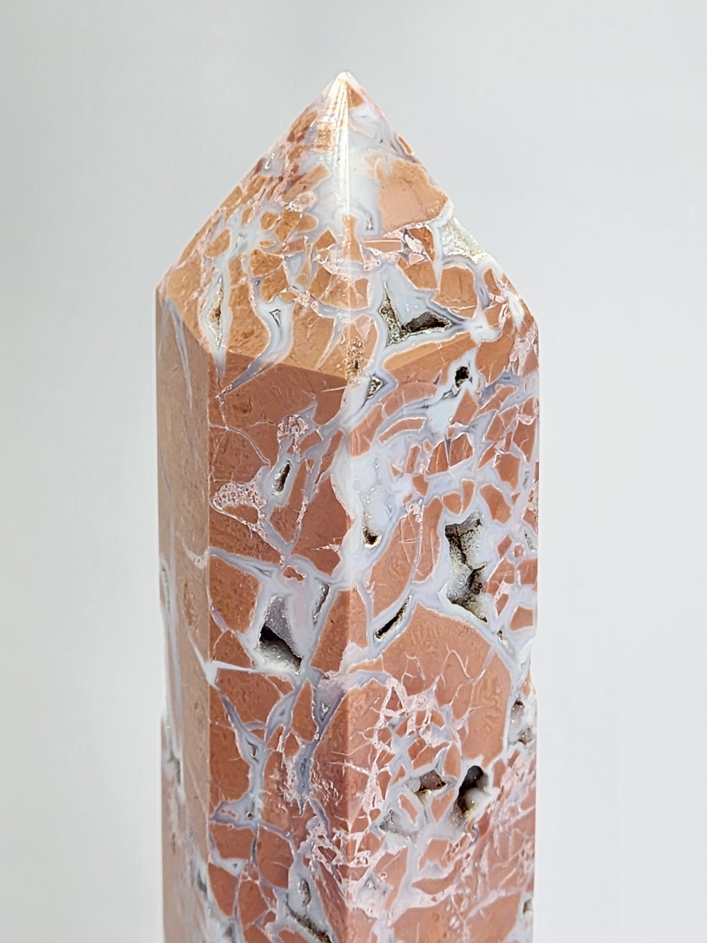 Large Pink Agate (Cotton Candy Agate) Tower With multiple Druzy pockets 12" Tall and over 2.5lbs qualifies for free shipping