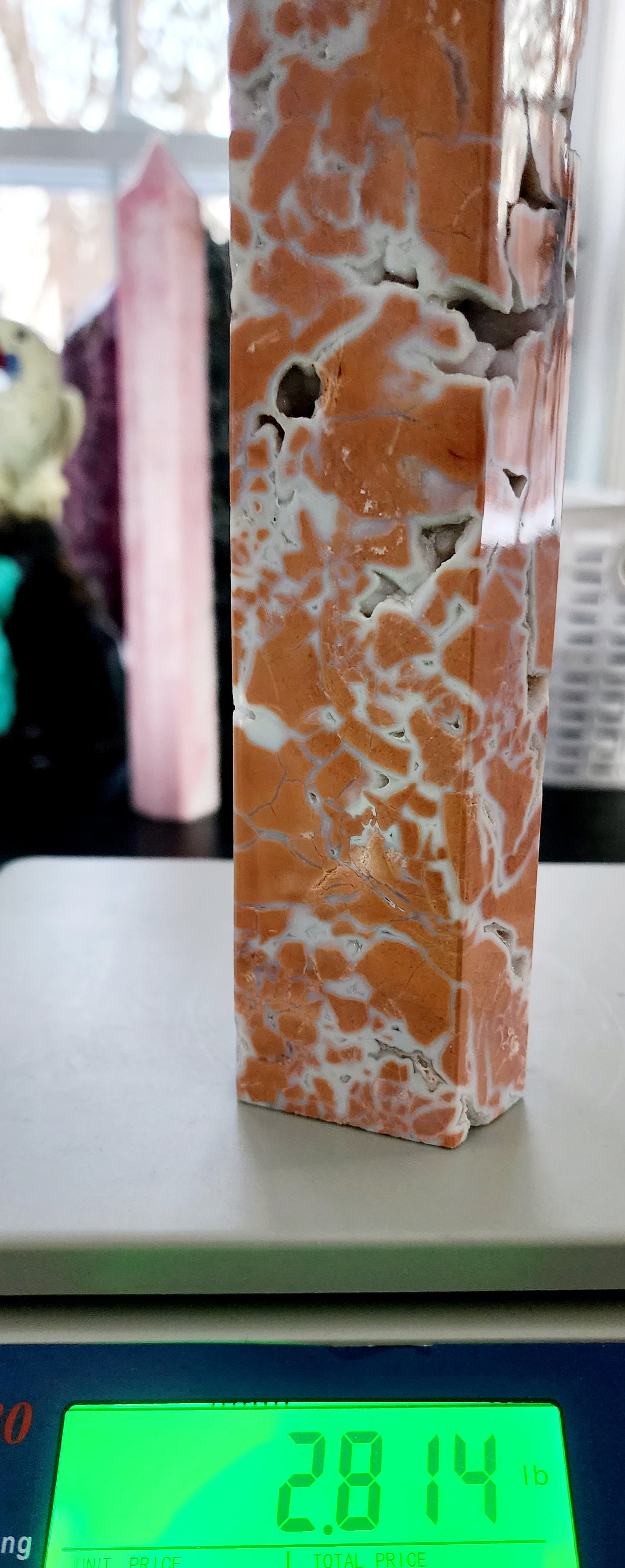 Large Pink Agate (Cotton Candy Agate) Tower With multiple Druzy pockets 12" Tall and over 2.5lbs qualifies for free shipping