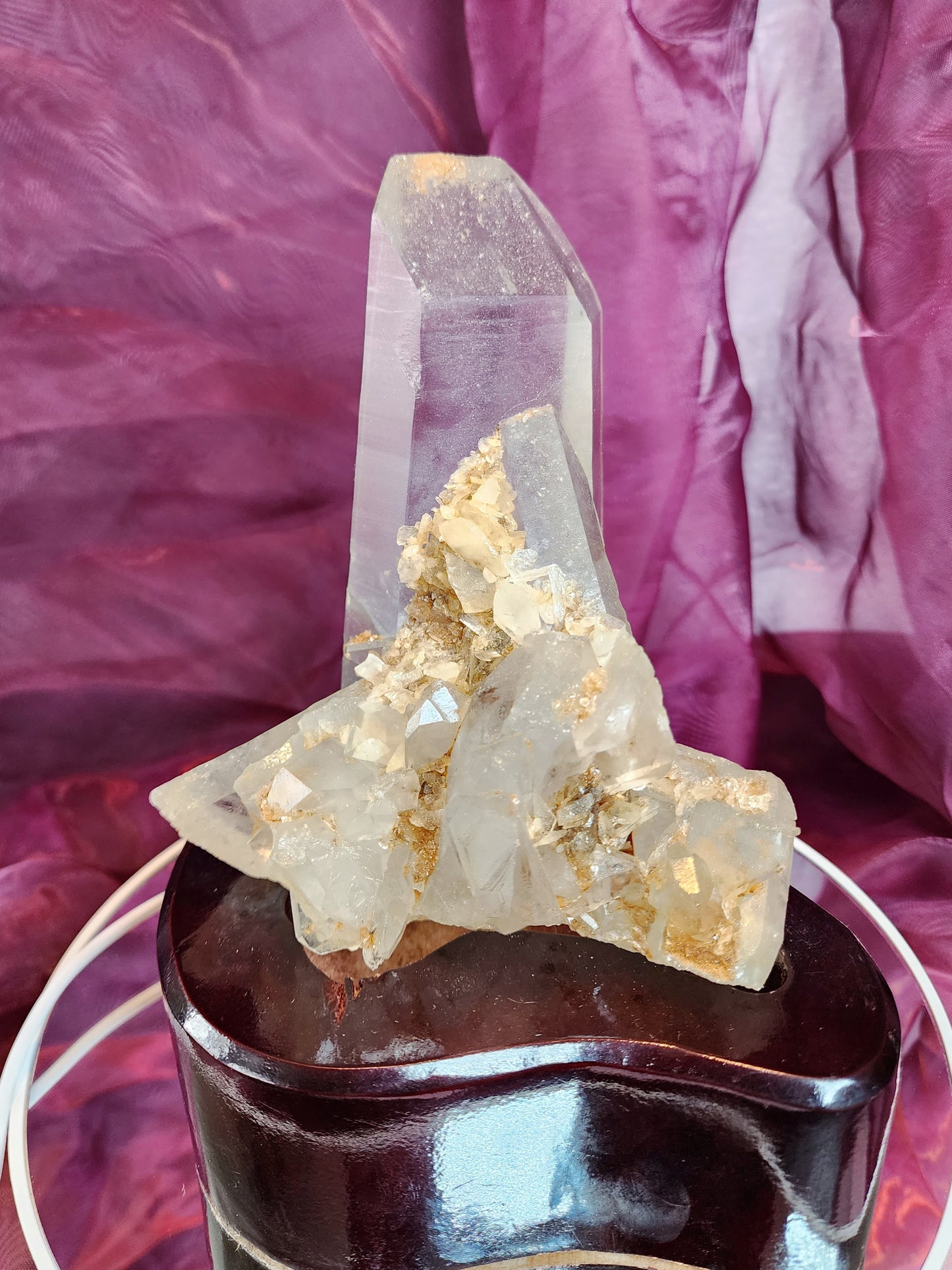 Quartz Cluster/ Specimen With Marcasite and Custome wood light base over 2.5lbs qualifies for free shipping
