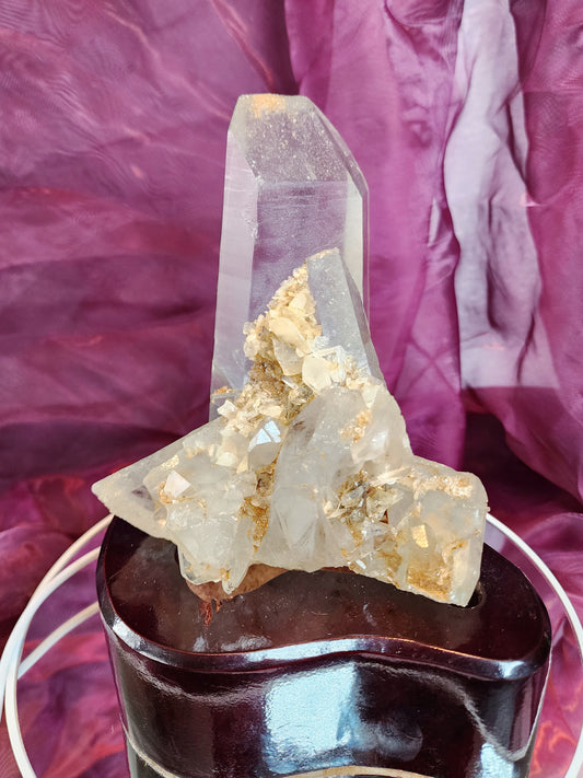 Quartz Cluster/ Specimen With Marcasite and Custome wood light base over 2.5lbs qualifies for free shipping