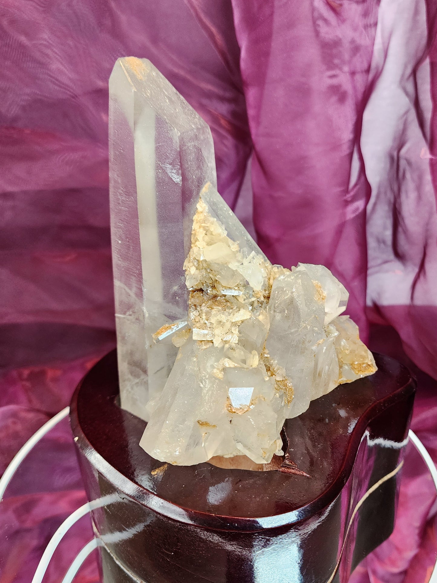 Quartz Cluster/ Specimen With Marcasite and Custome wood light base over 2.5lbs qualifies for free shipping