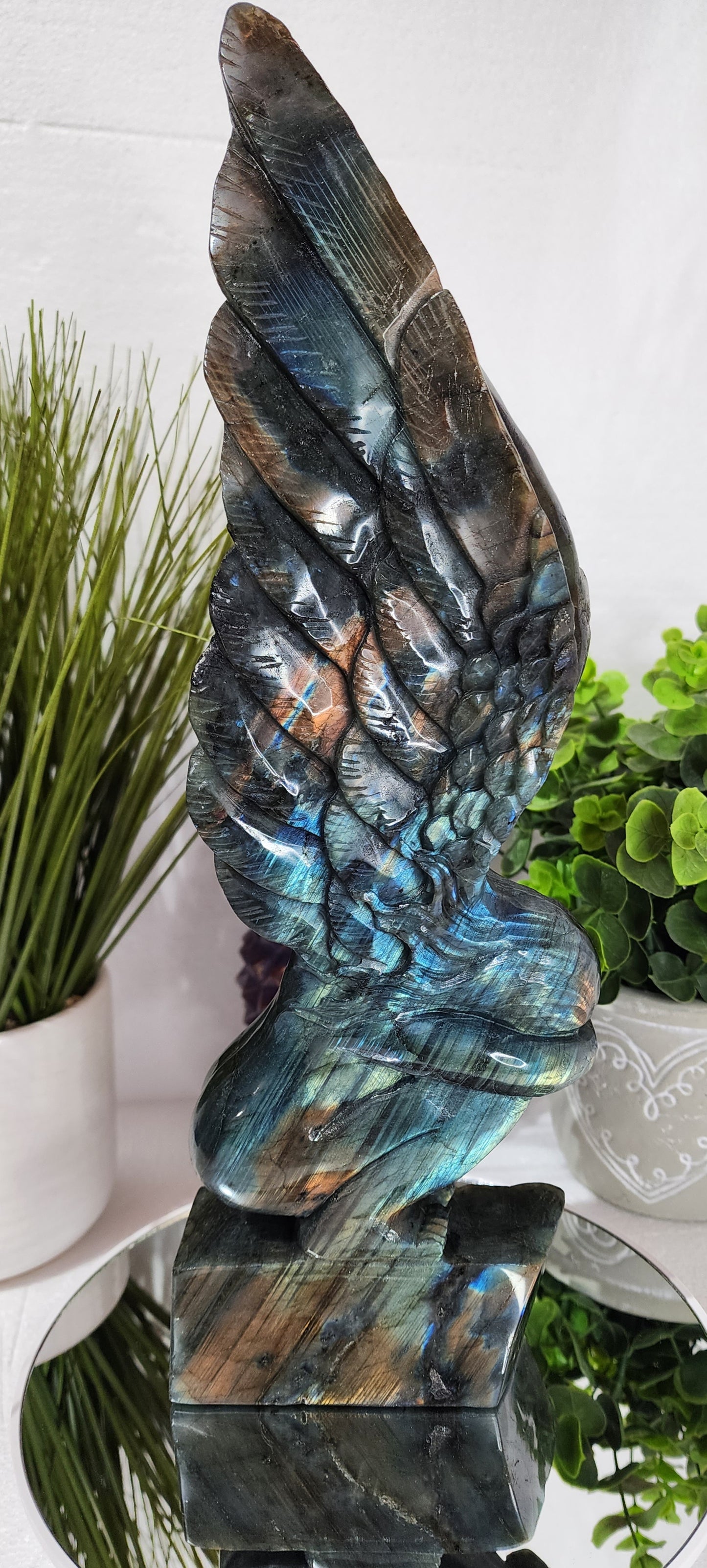 HQ Extra Large Labradorite Angel Carving 4.5lbs 13"Tall qualifies for free shipping