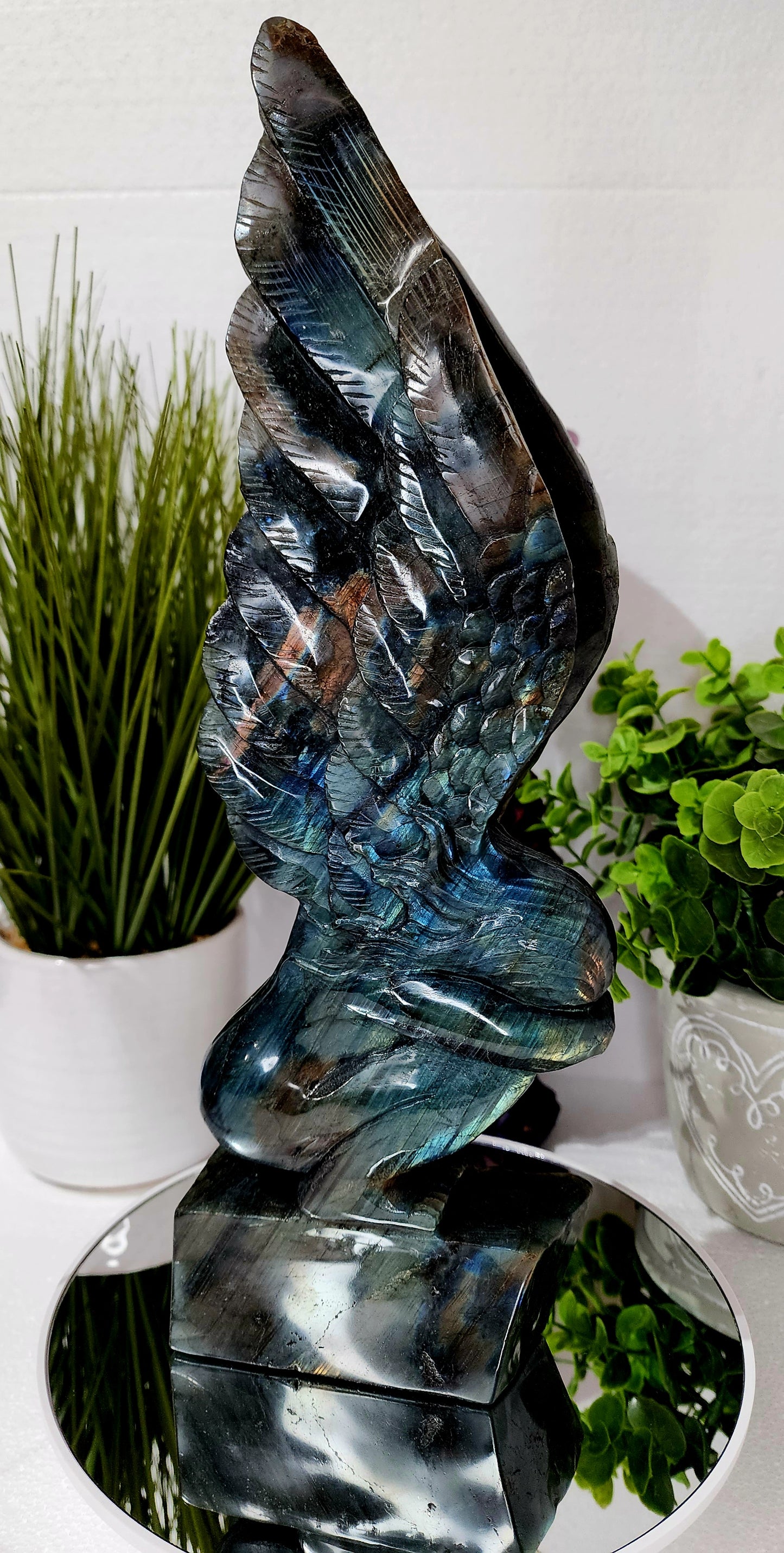 HQ Extra Large Labradorite Angel Carving 4.5lbs 13"Tall qualifies for free shipping
