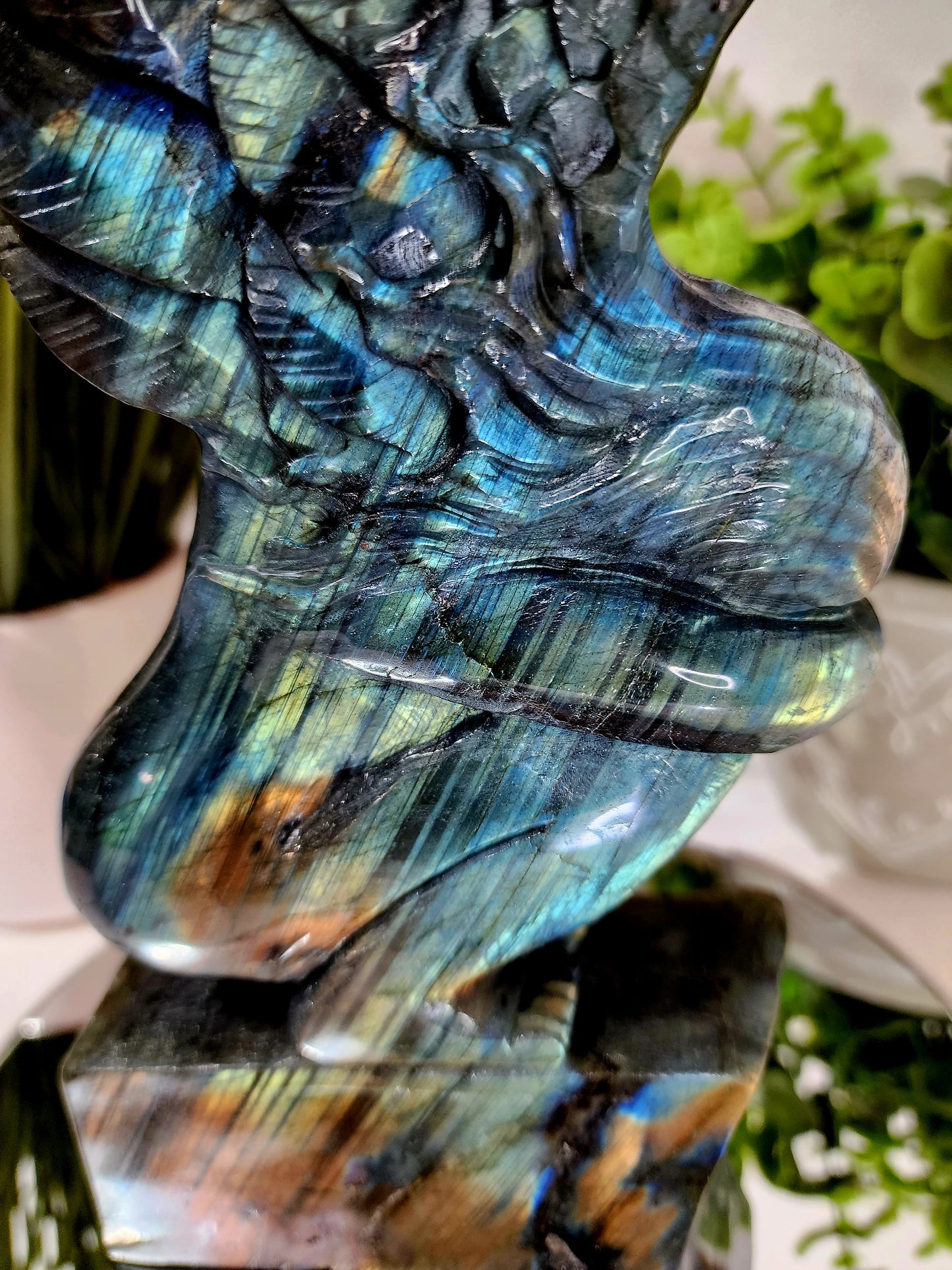 HQ Extra Large Labradorite Angel Carving 4.5lbs 13"Tall qualifies for free shipping