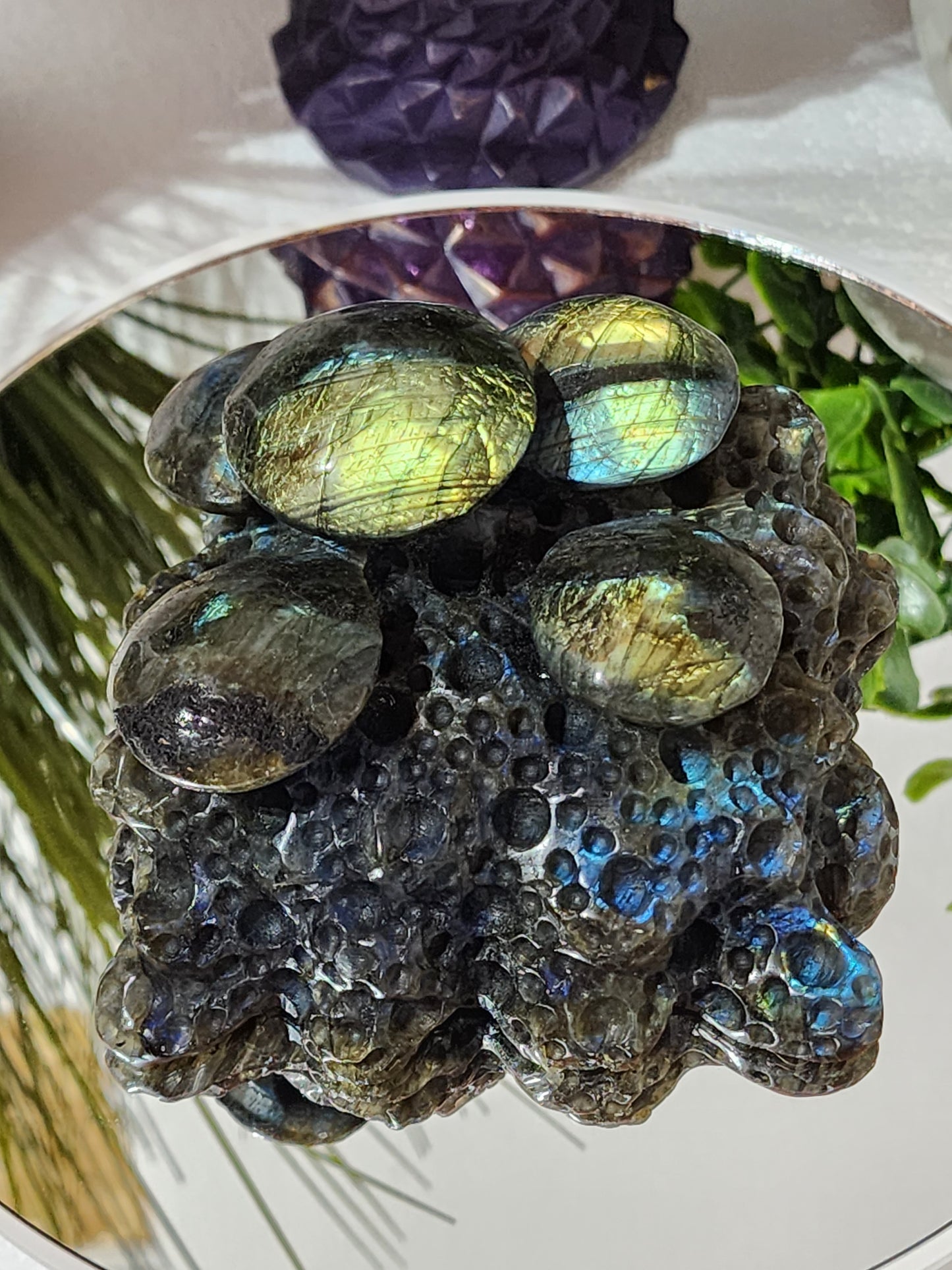 Labradorite Mushroom Cluster Carving 1.5lbs qualifies for free shipping