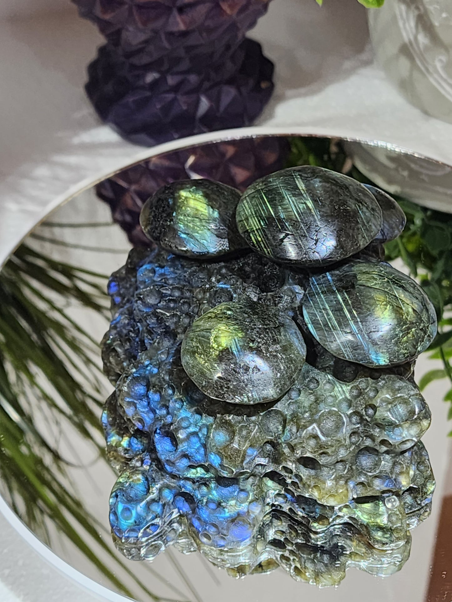 Labradorite Mushroom Cluster Carving 1.5lbs qualifies for free shipping