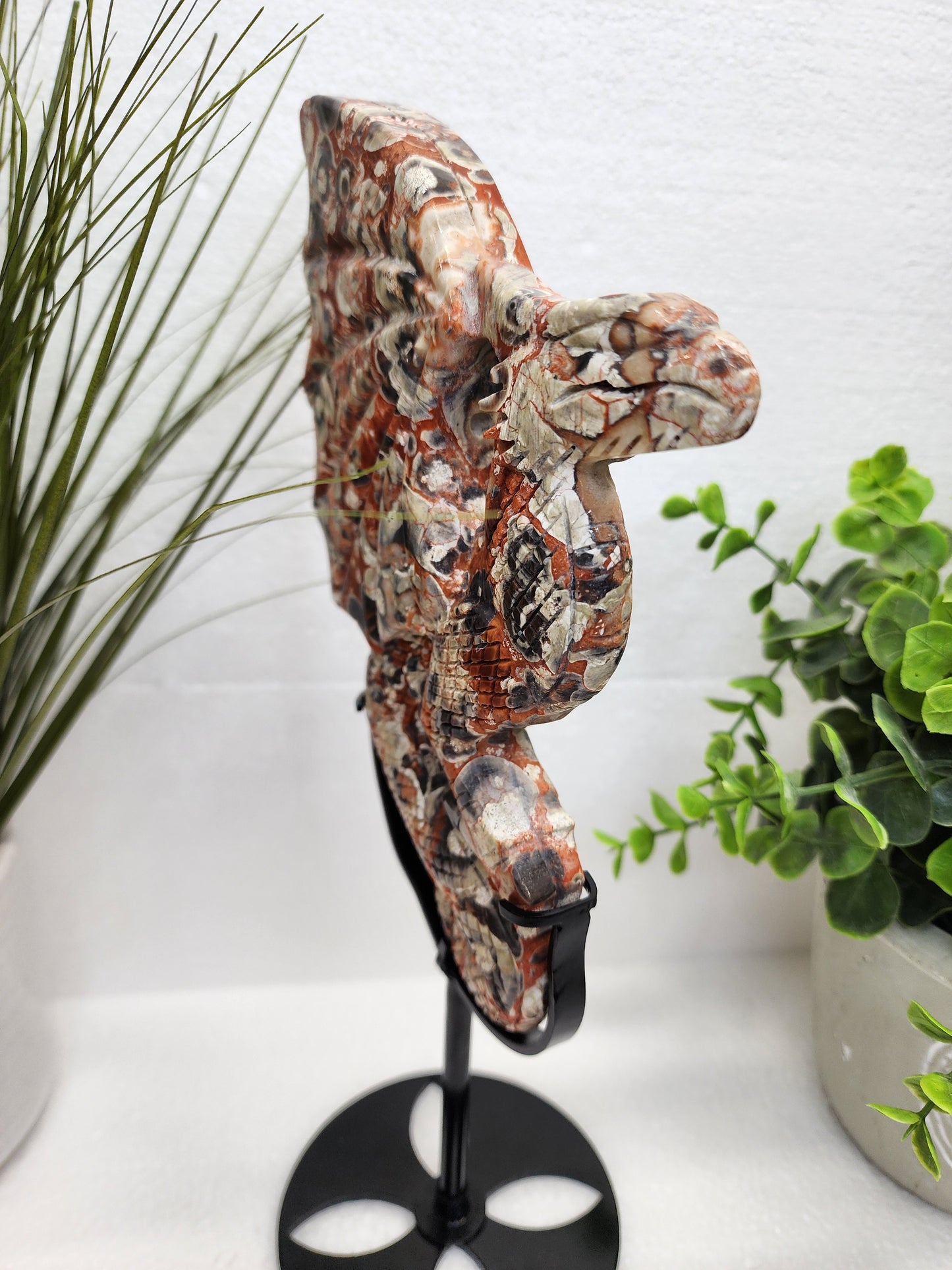 Large Money Agate Dragon Carving on Stand over 1lb qualifies for free shipping