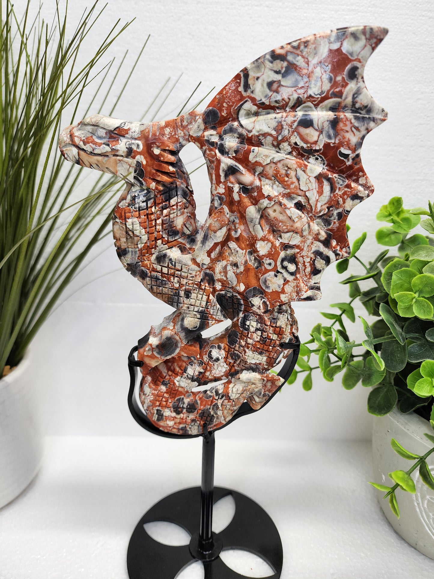 Large Money Agate Dragon Carving on Stand over 1lb qualifies for free shipping