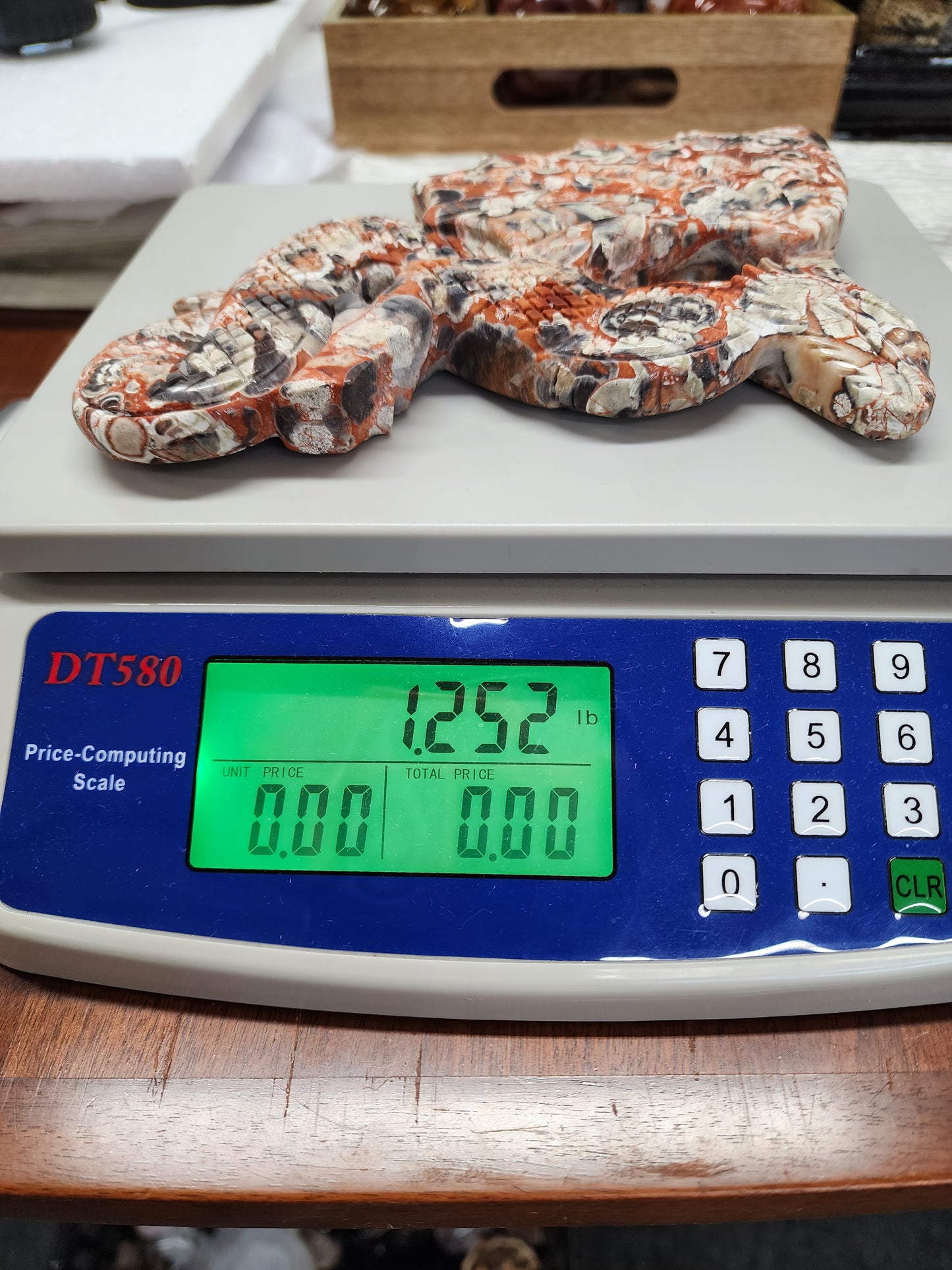 Large Money Agate Dragon Carving on Stand over 1lb qualifies for free shipping