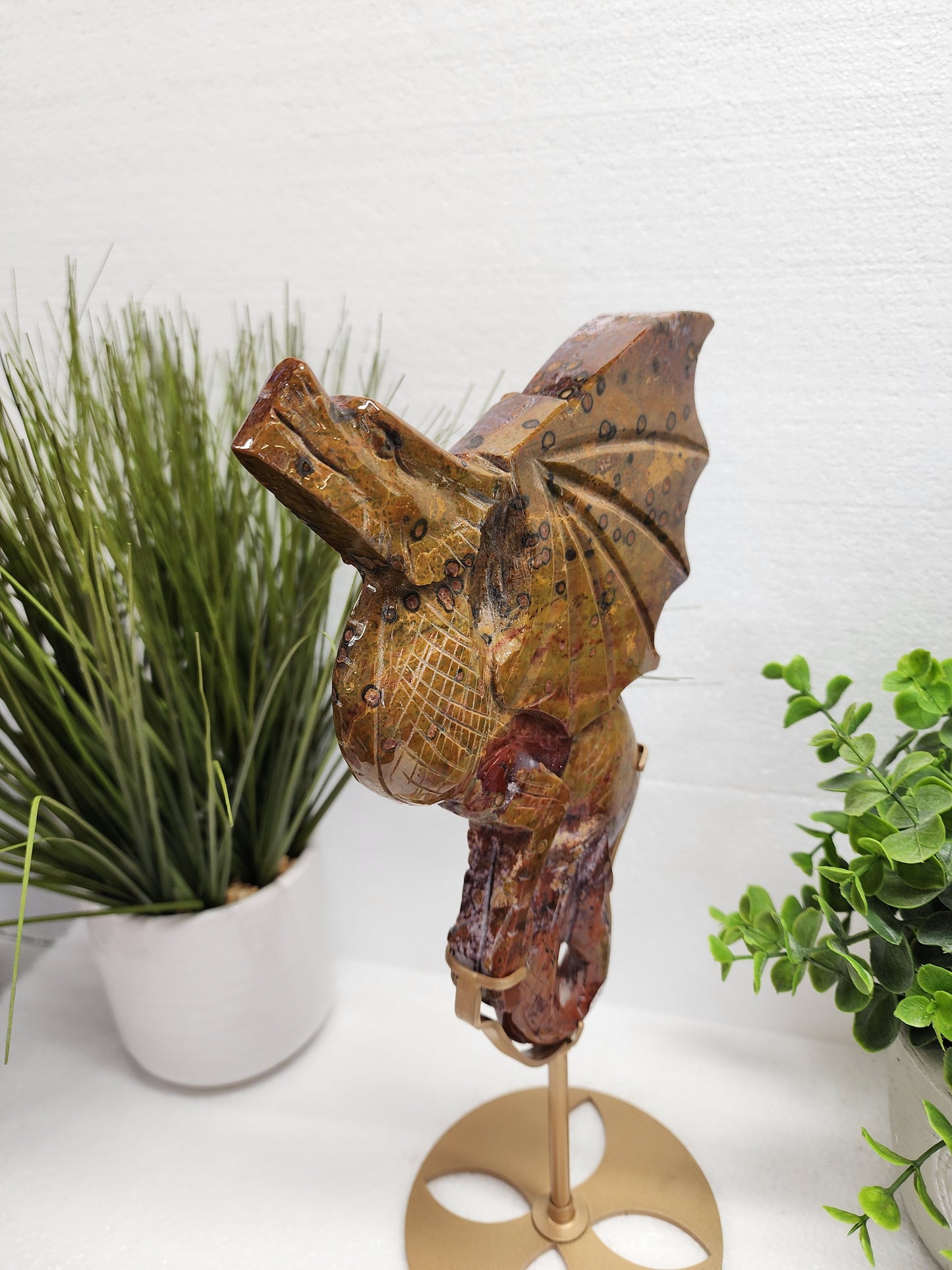 Large Ocean Jasper 8th Vein Dragon Carving on Stand over 2lbs qualifies for free shipping