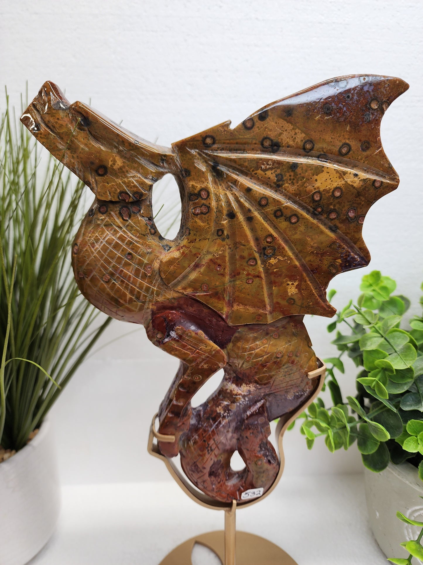 Large Ocean Jasper 8th Vein Dragon Carving on Stand over 2lbs qualifies for free shipping