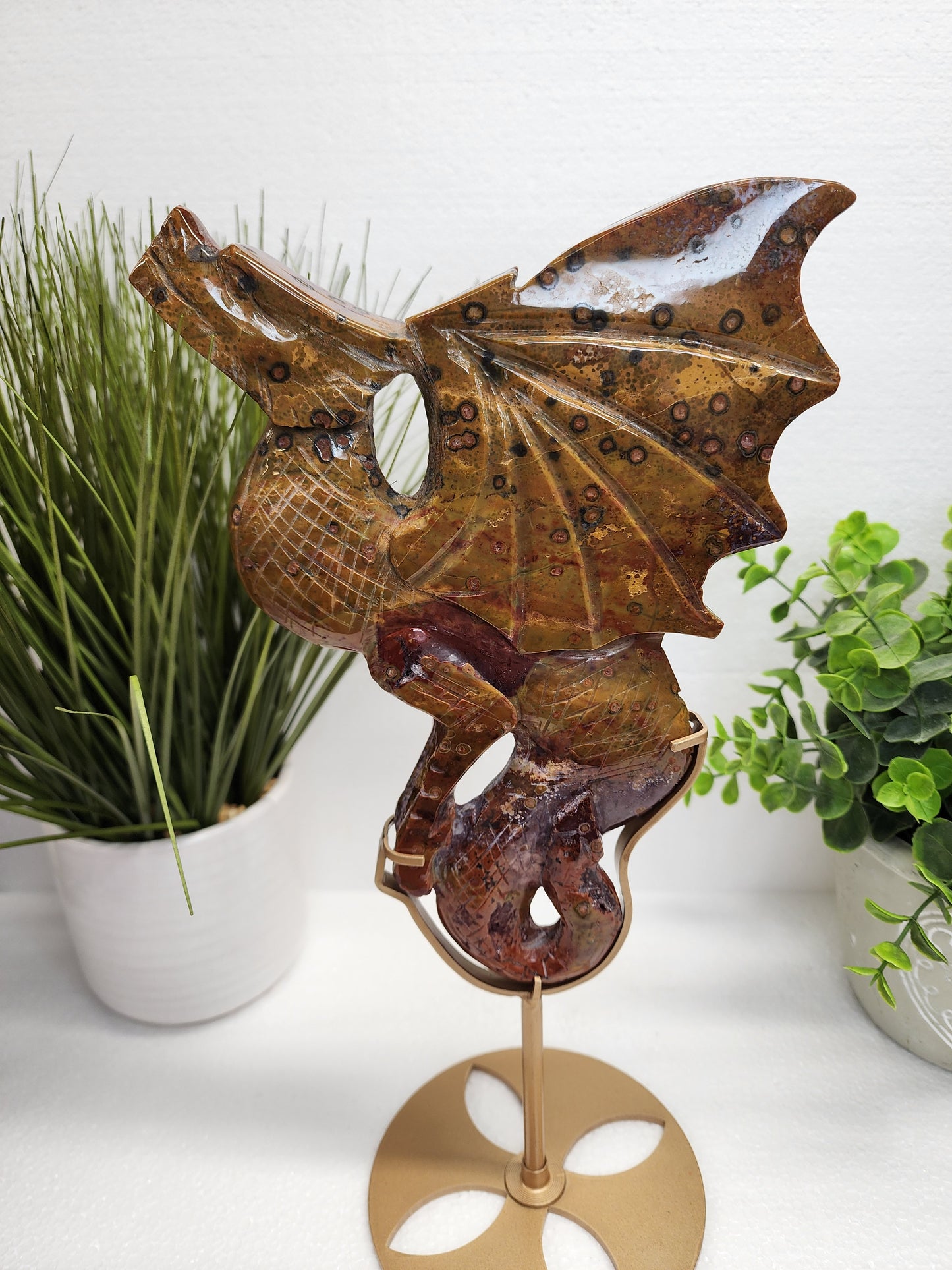 Large Ocean Jasper 8th Vein Dragon Carving on Stand over 2lbs qualifies for free shipping