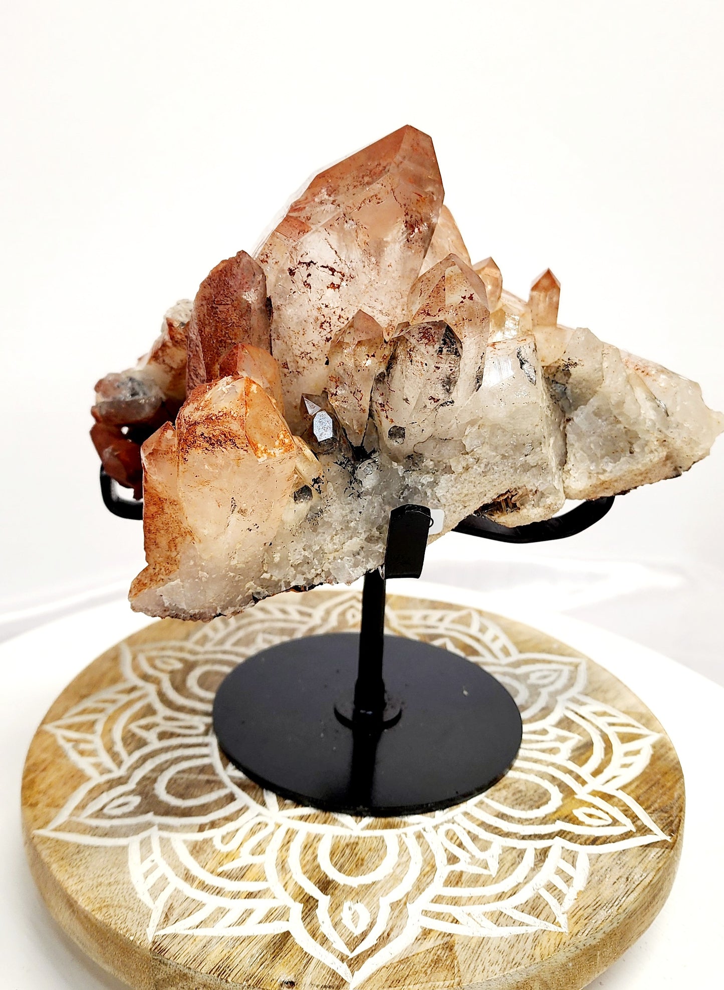 Large Red Mud Quartz Cluster W/ Black Iron Mineral inclusions