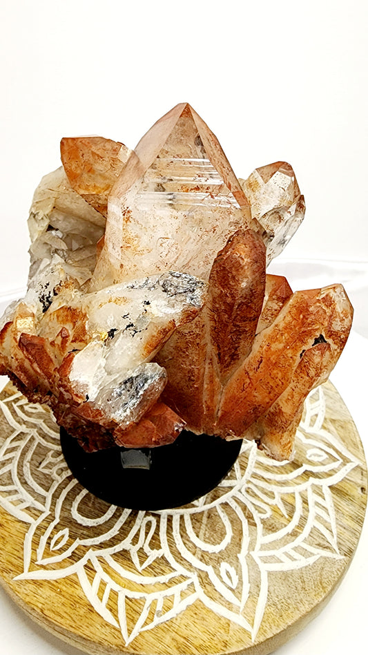 Large Red Mud Quartz Cluster W/ Black Iron Mineral inclusions