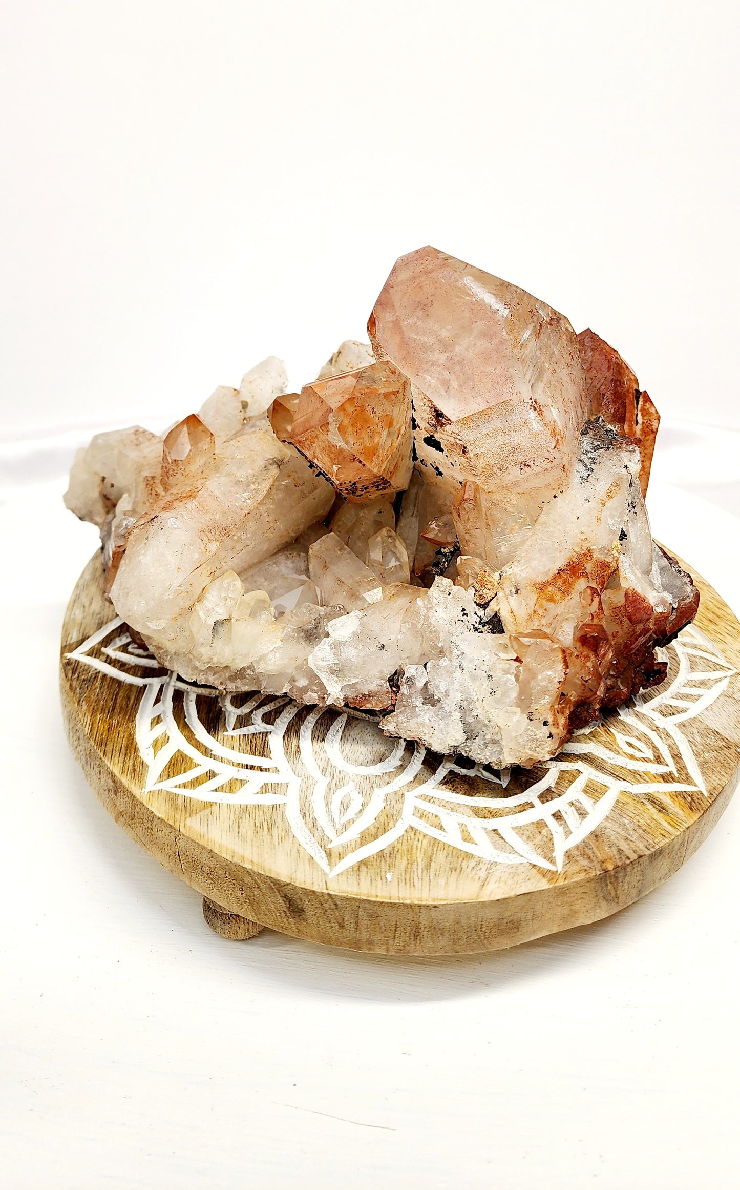 Large Red Mud Quartz Cluster W/ Black Iron Mineral inclusions