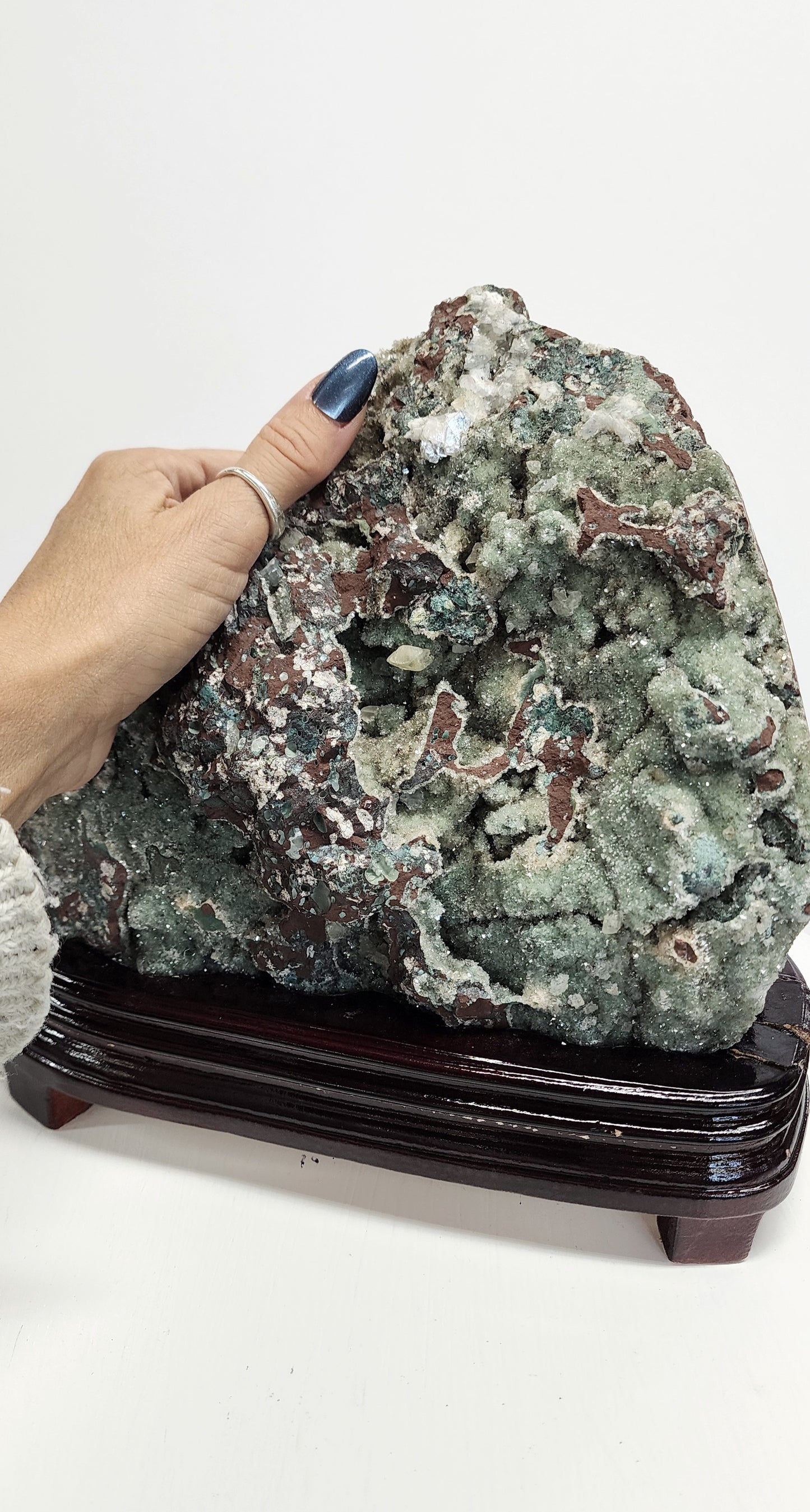 Extra Large Druzy Zoisite Specimen on Custom wood Stand 12lbs qualifies for free shipping