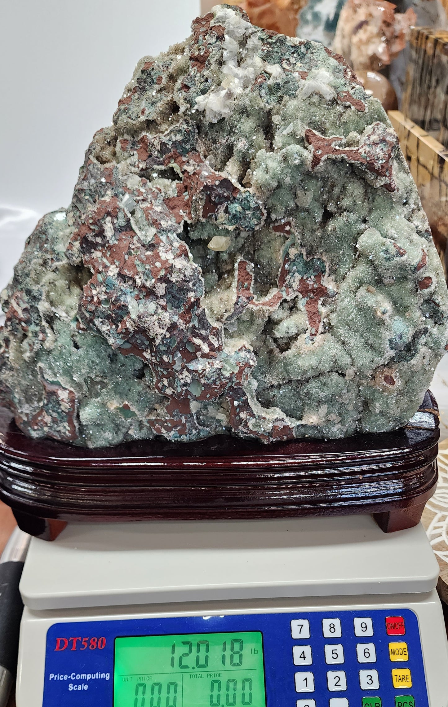 Extra Large Druzy Zoisite Specimen on Custom wood Stand 12lbs qualifies for free shipping